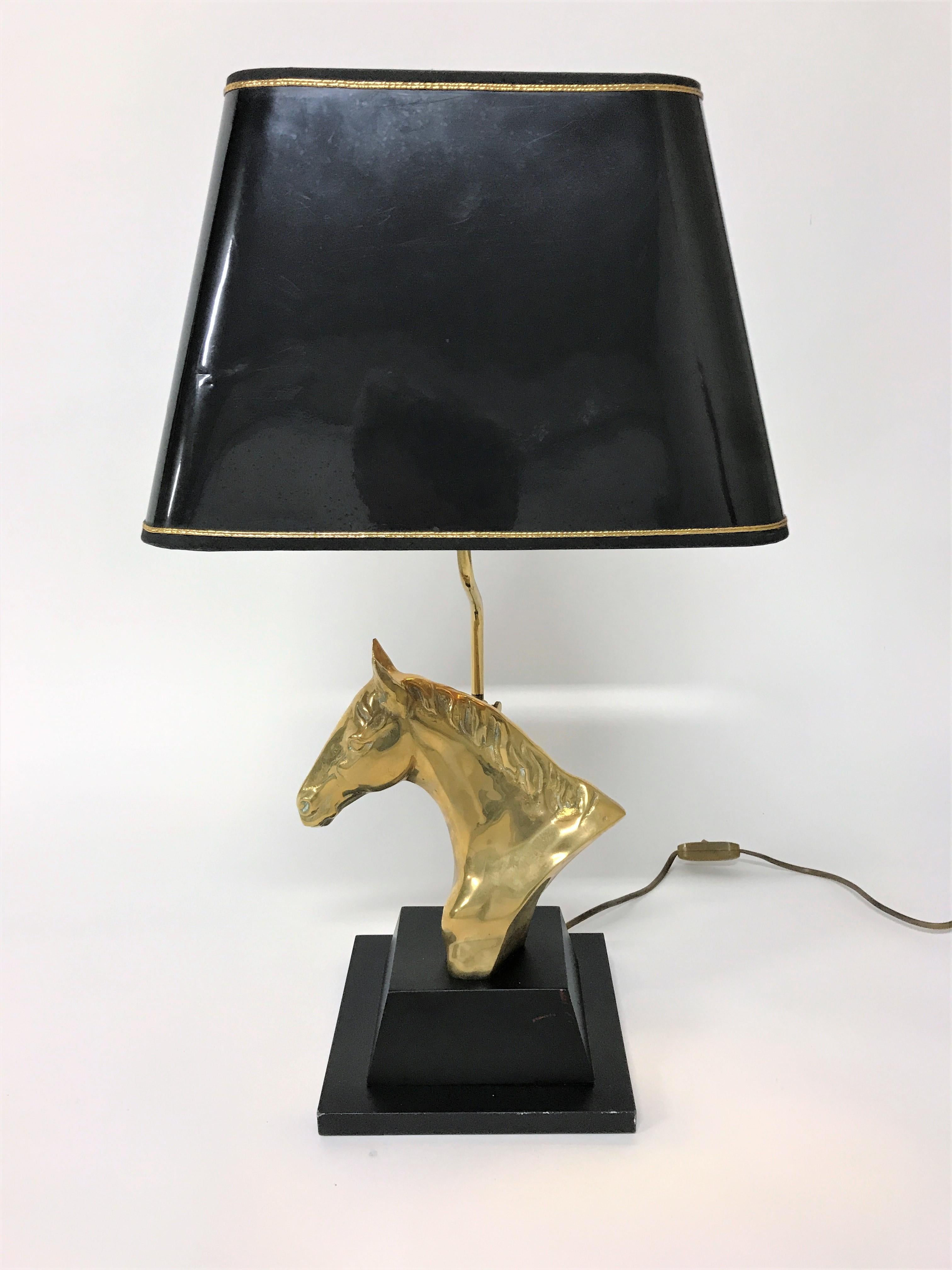 Hollywood Regency Brass Horse Head Table Lamp, 1970s Belgium