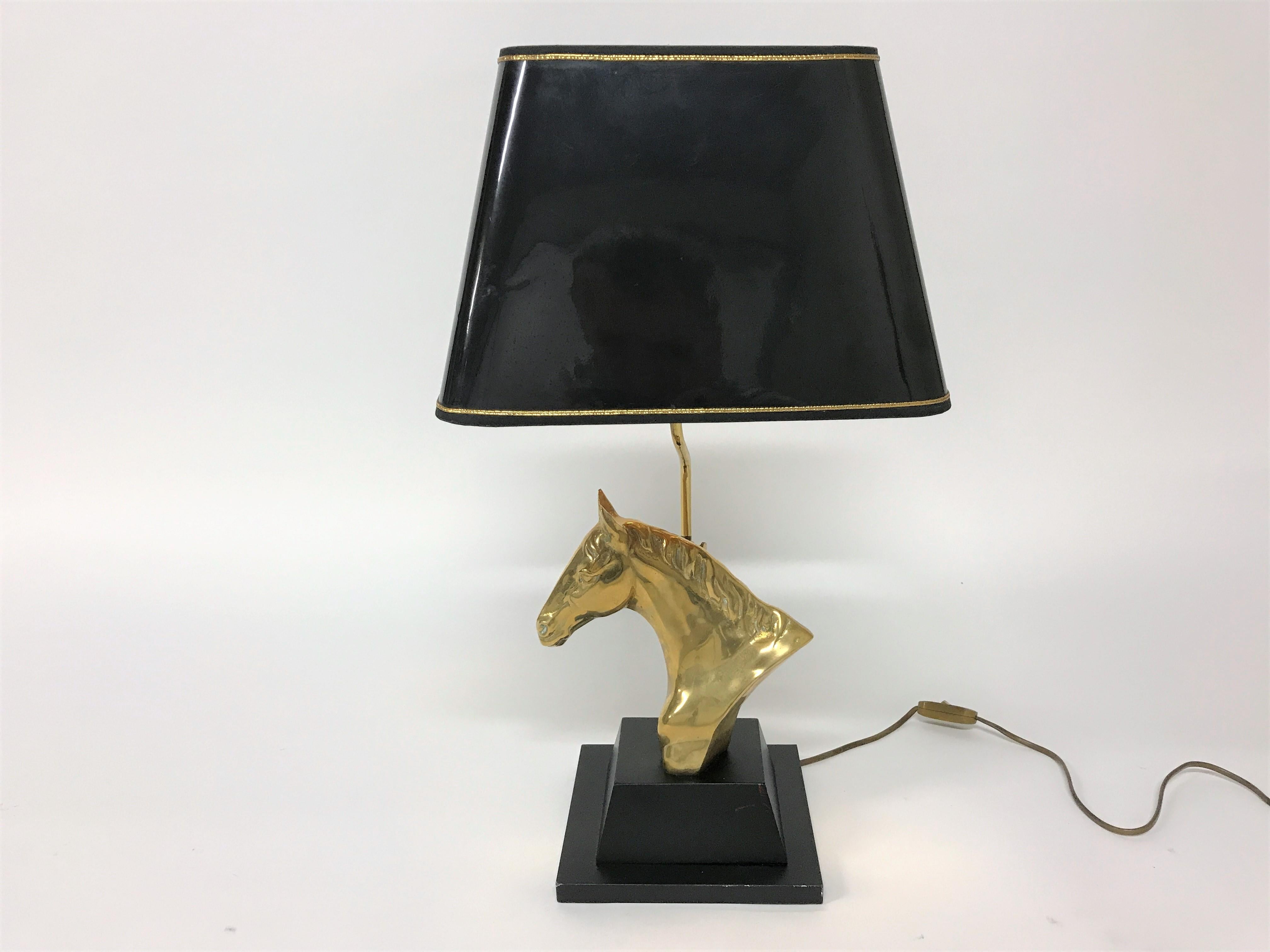 Belgian Brass Horse Head Table Lamp, 1970s Belgium