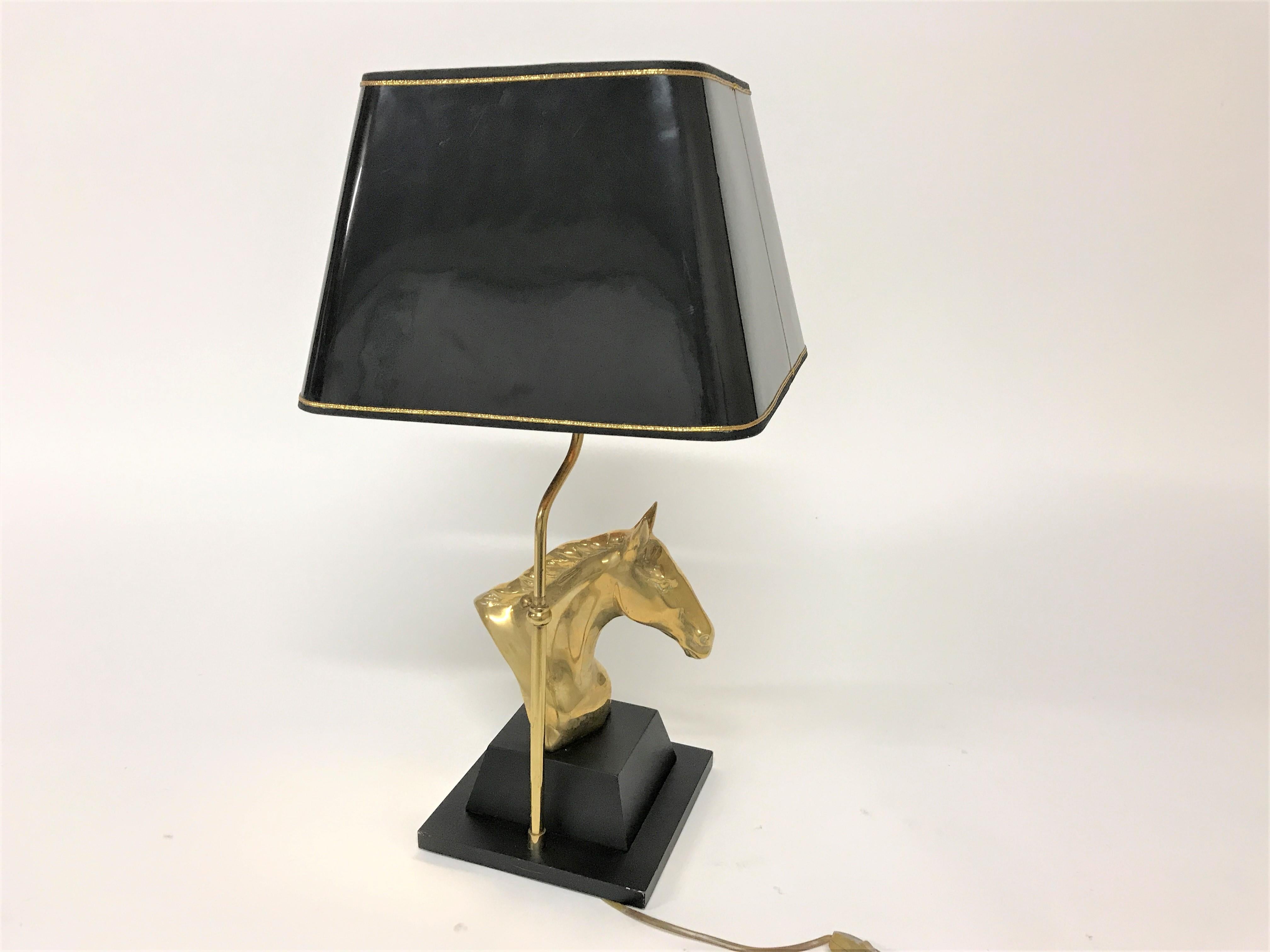 Brass Horse Head Table Lamp, 1970s Belgium 1