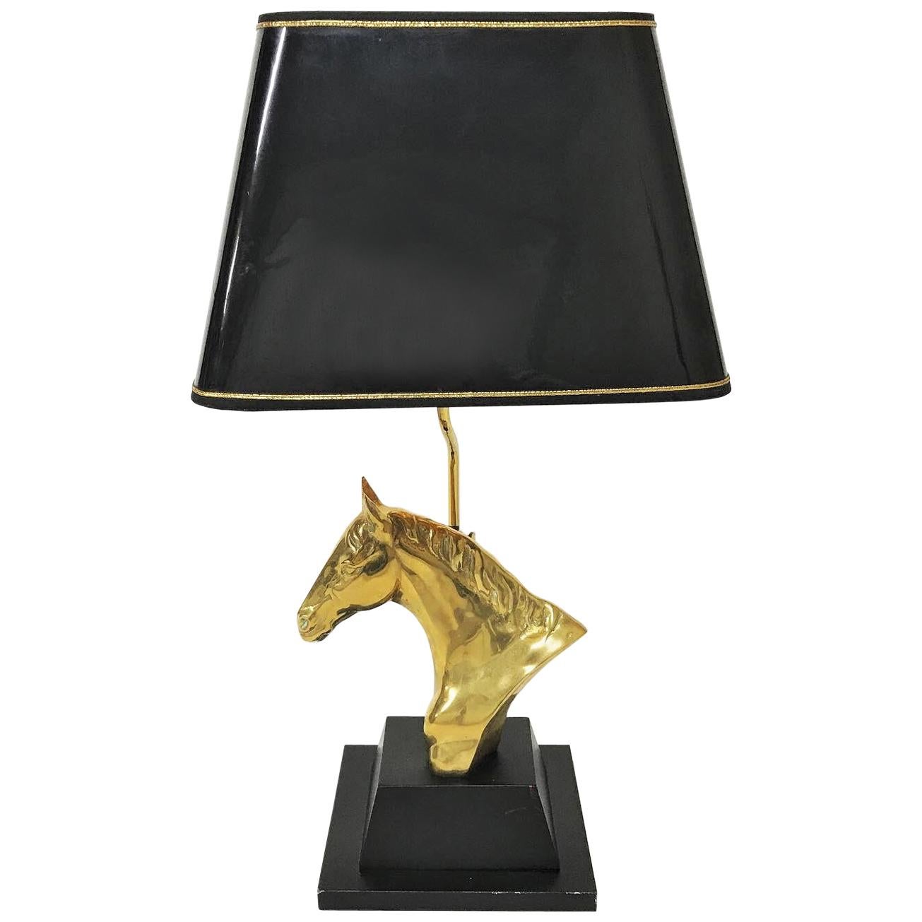 Brass Horse Head Table Lamp, 1970s Belgium