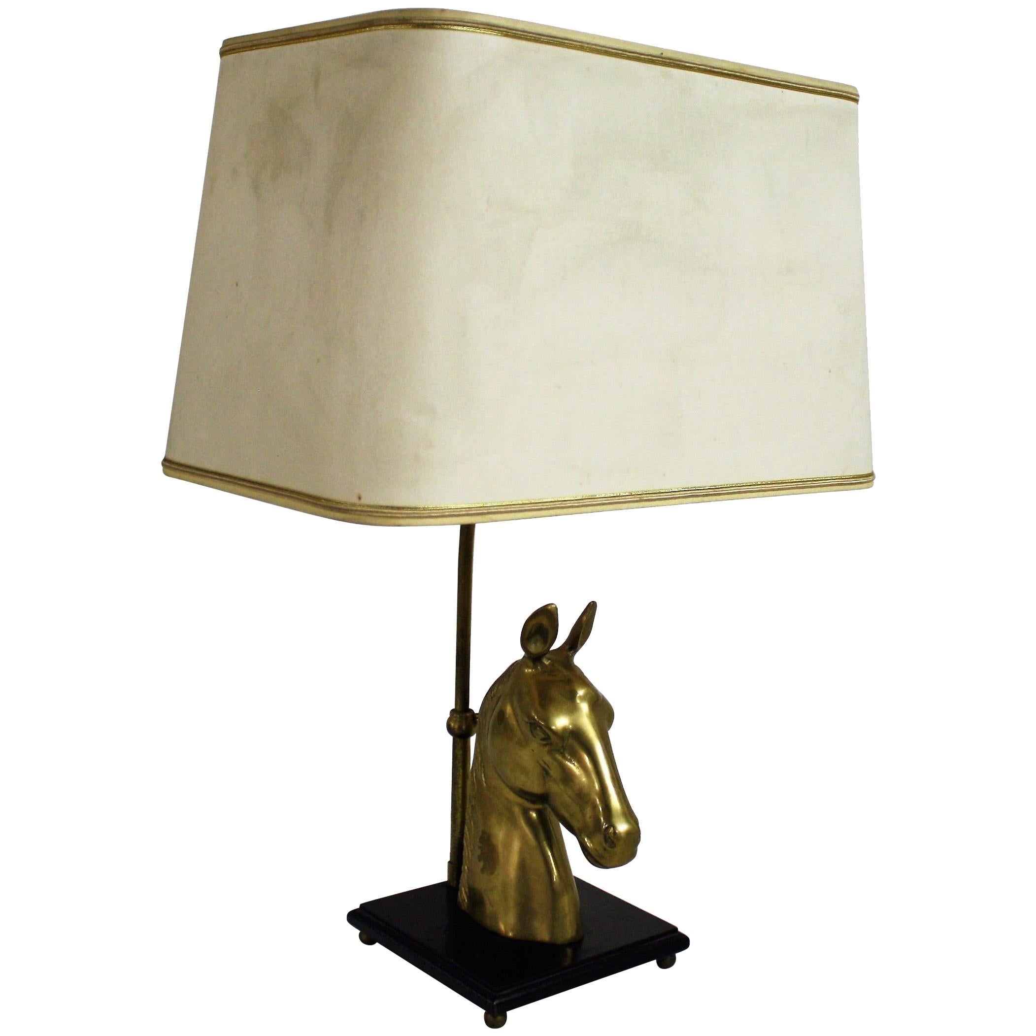 Brass Horse Head Table Lamp, 1970s, Belgium