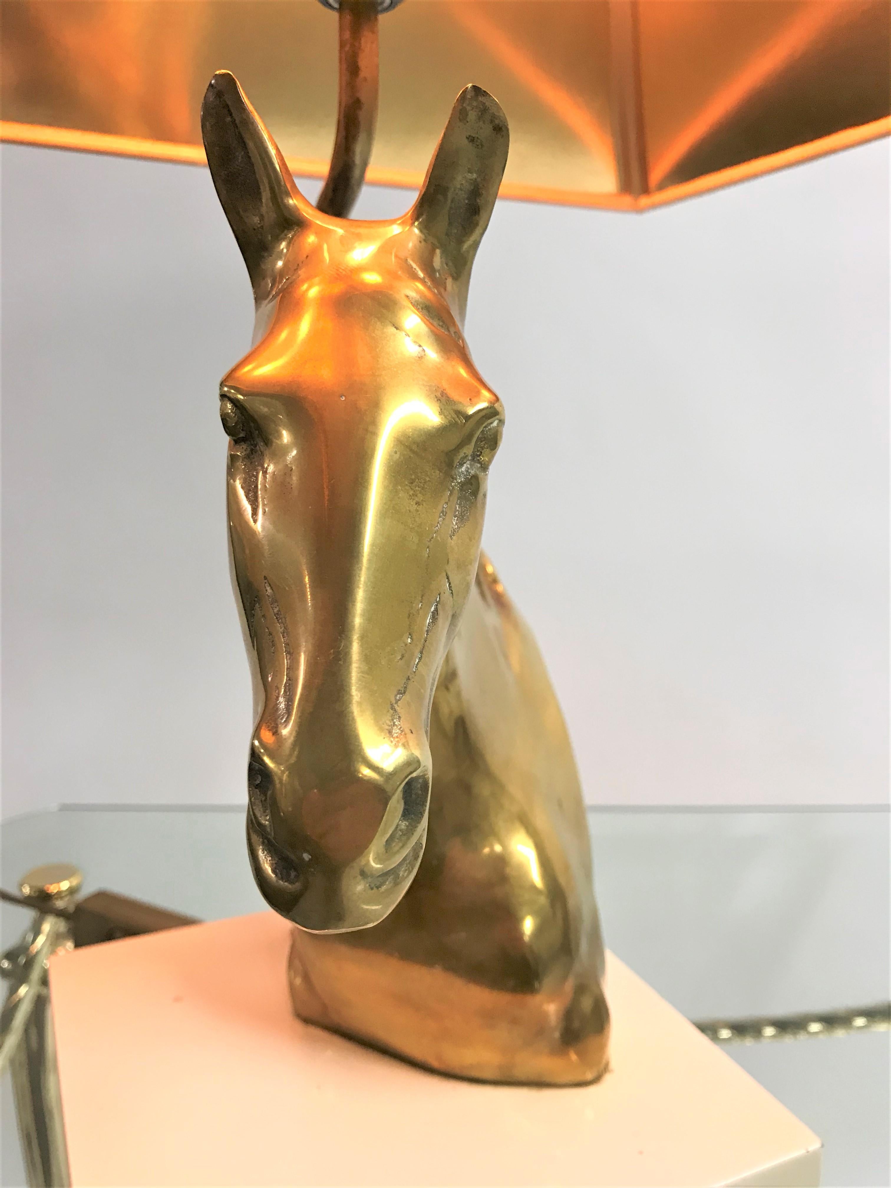 Brass Horse Head Table Lamp, Belgium, 1970s 4