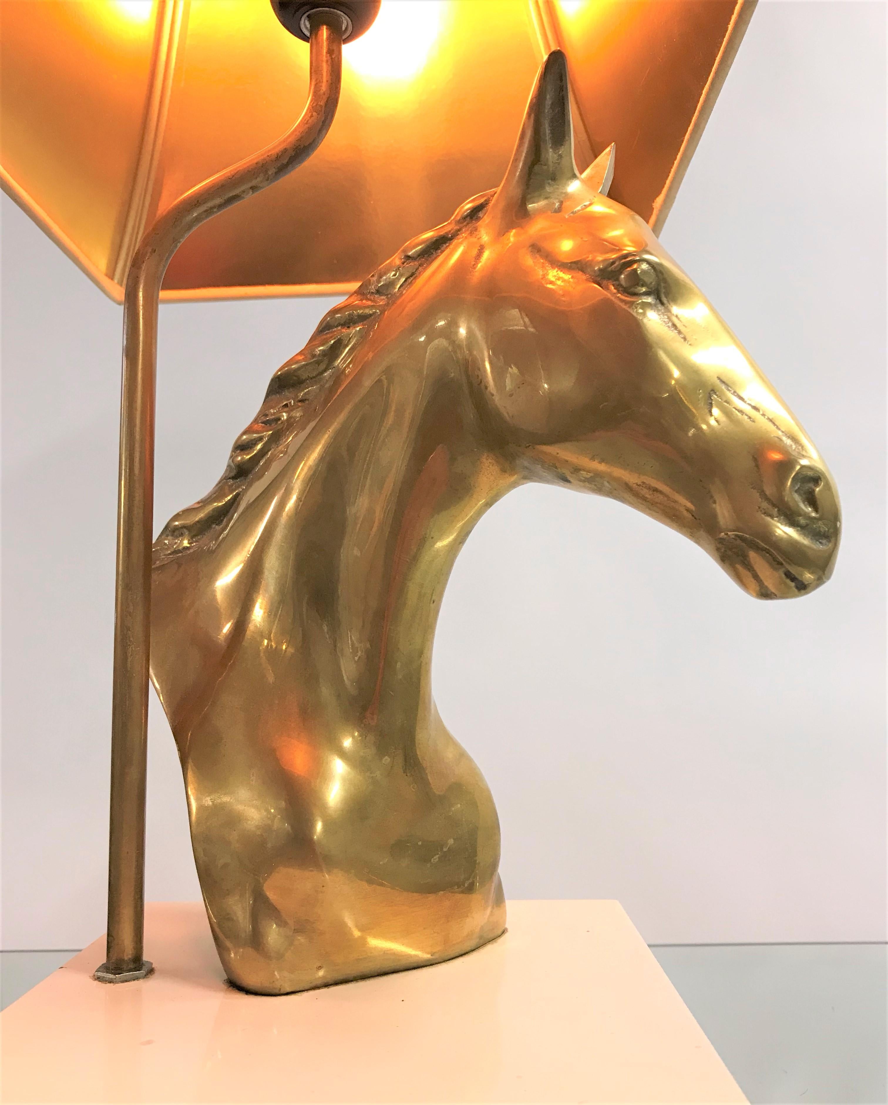 Brass Horse Head Table Lamp, Belgium, 1970s 5