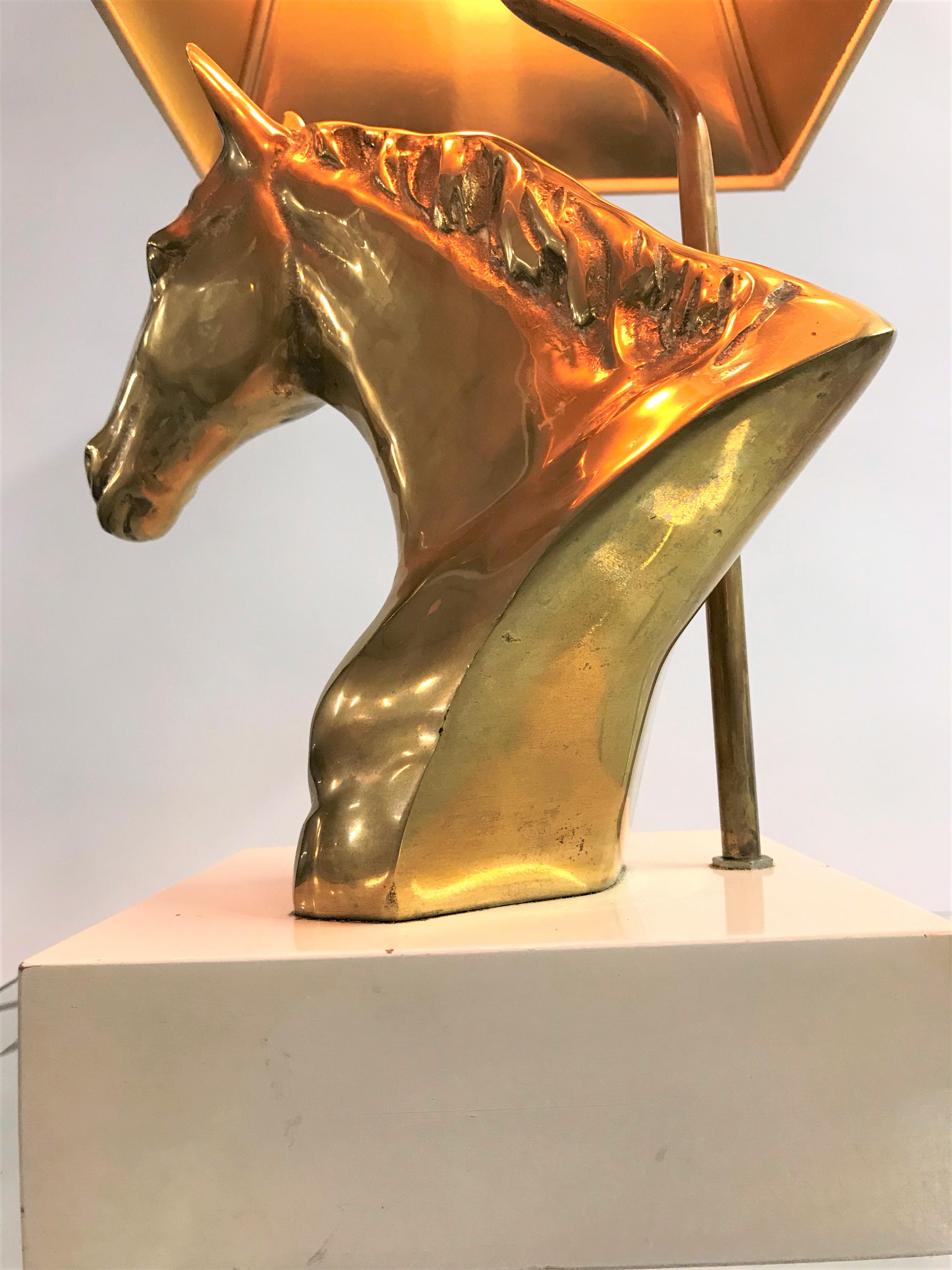 Brass Horse Head Table Lamp, Belgium, 1970s 6
