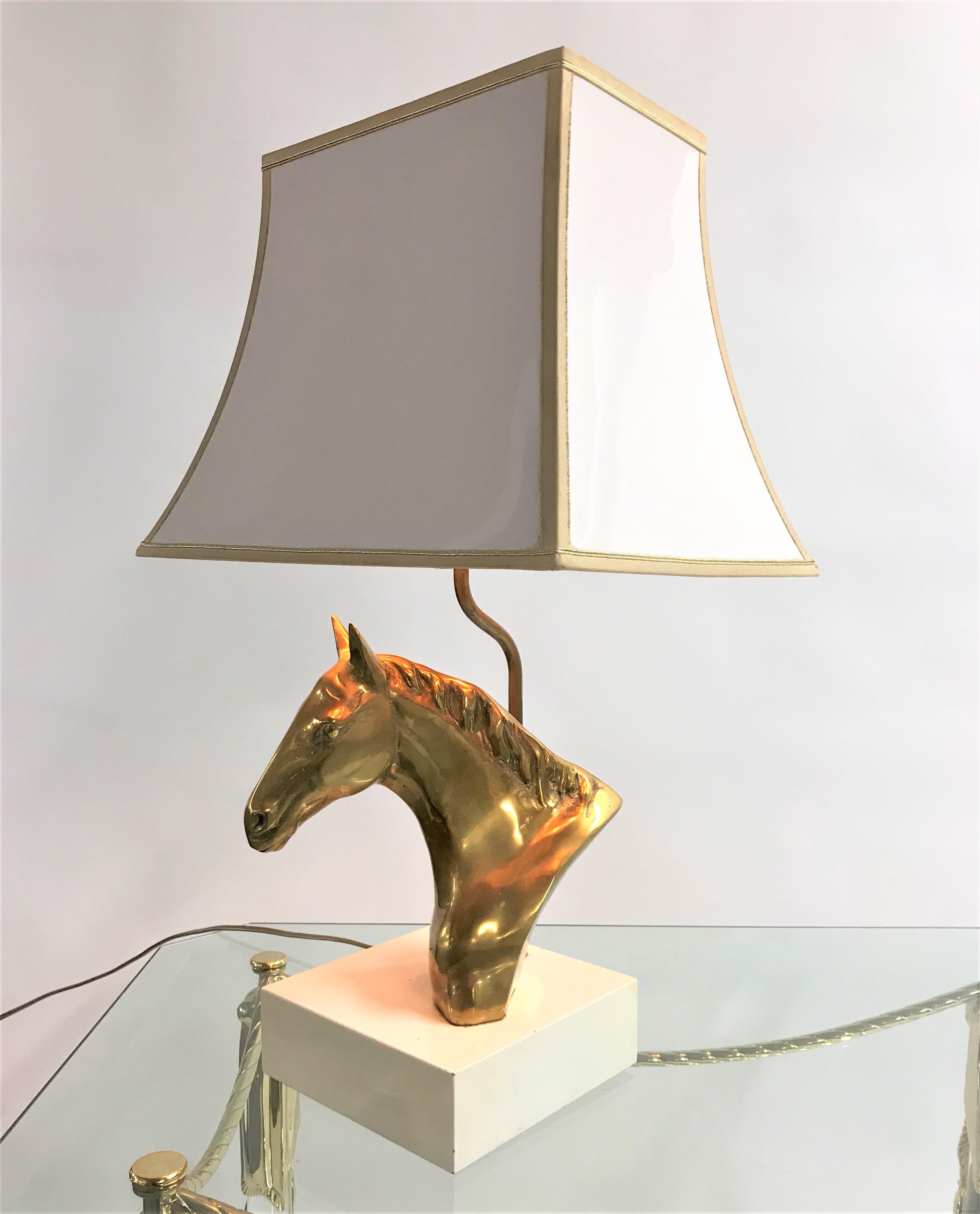 Hollywood Regency Brass Horse Head Table Lamp, Belgium, 1970s