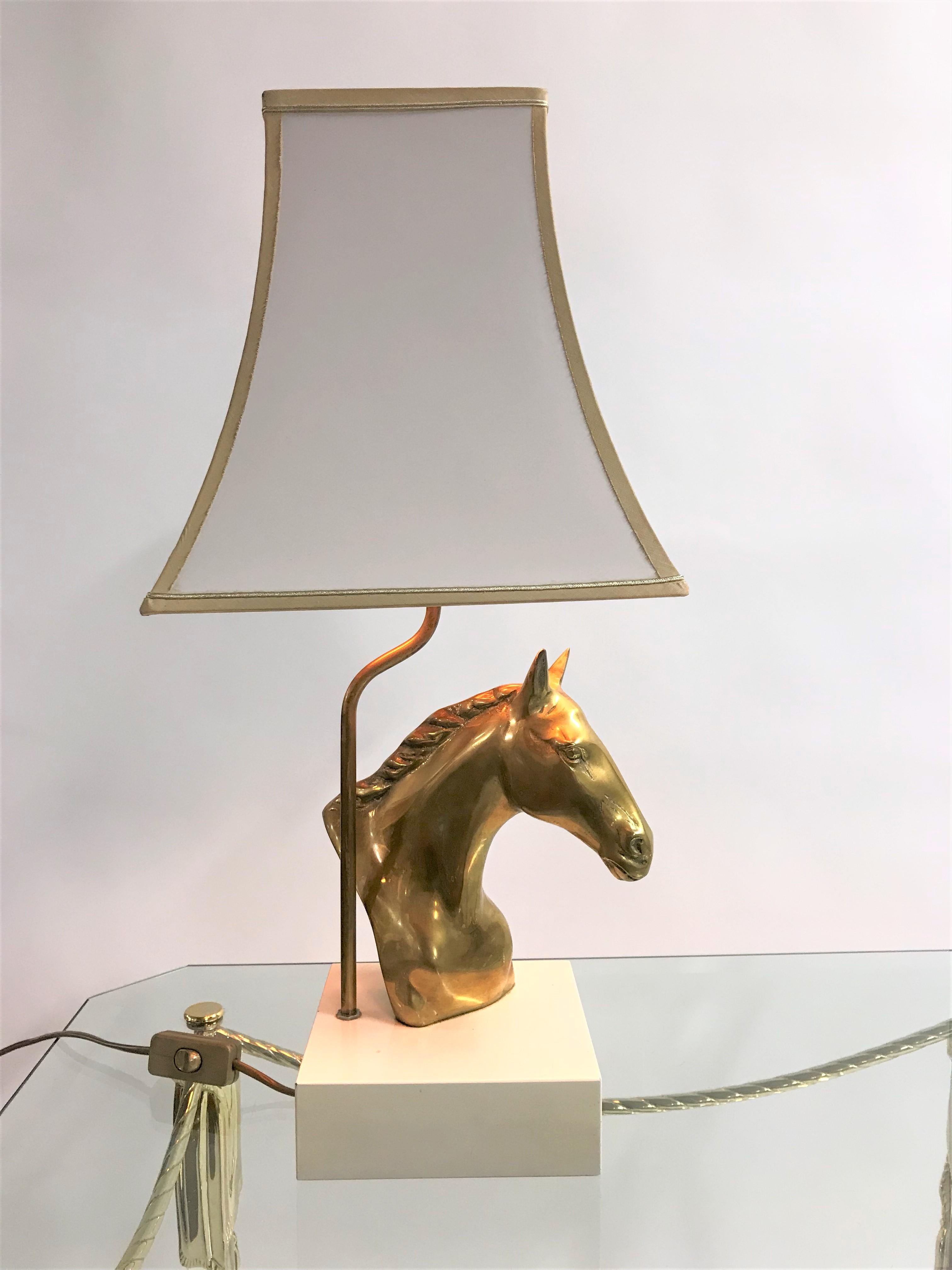 Belgian Brass Horse Head Table Lamp, Belgium, 1970s
