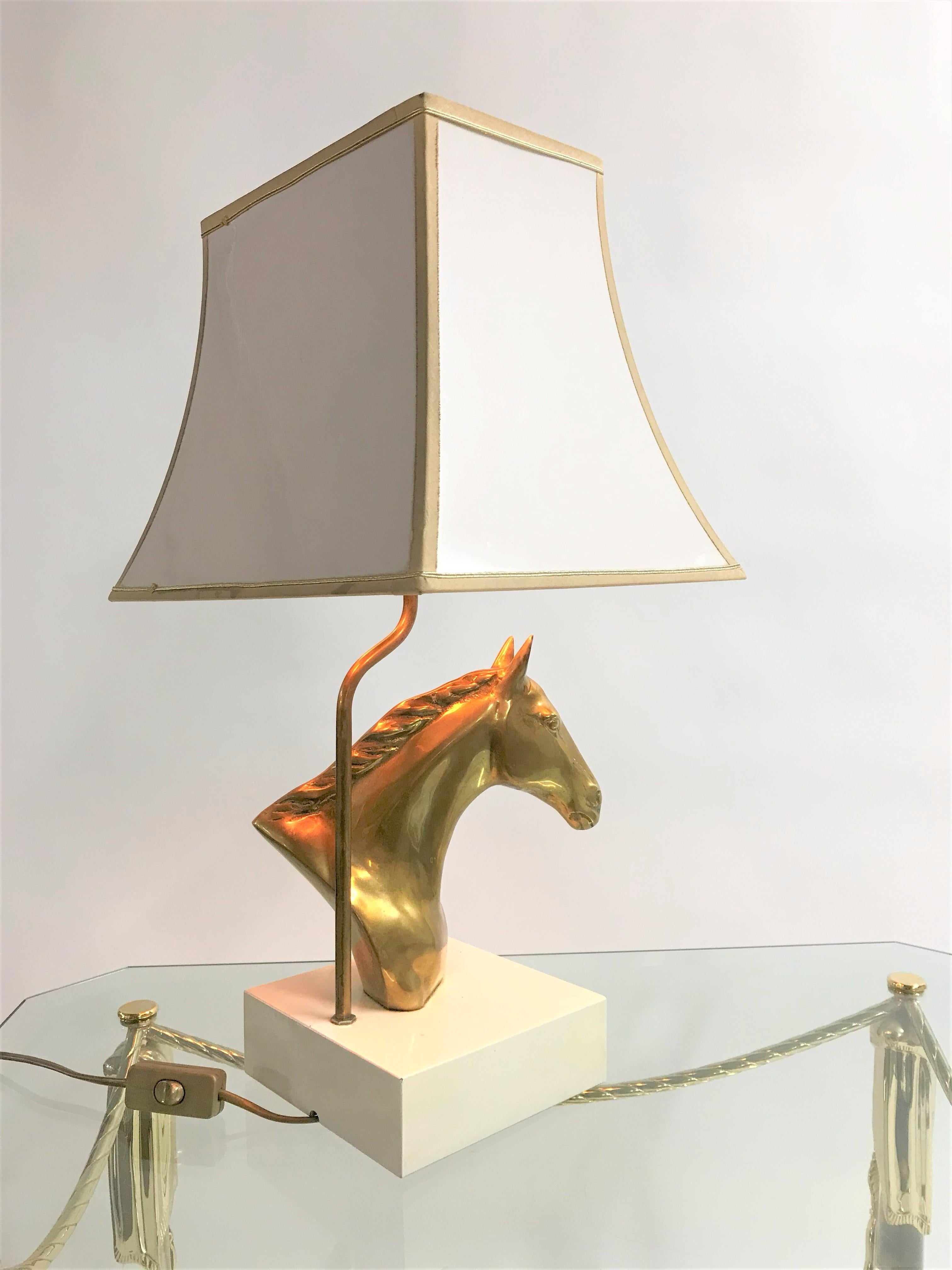Brass Horse Head Table Lamp, Belgium, 1970s In Excellent Condition In HEVERLEE, BE