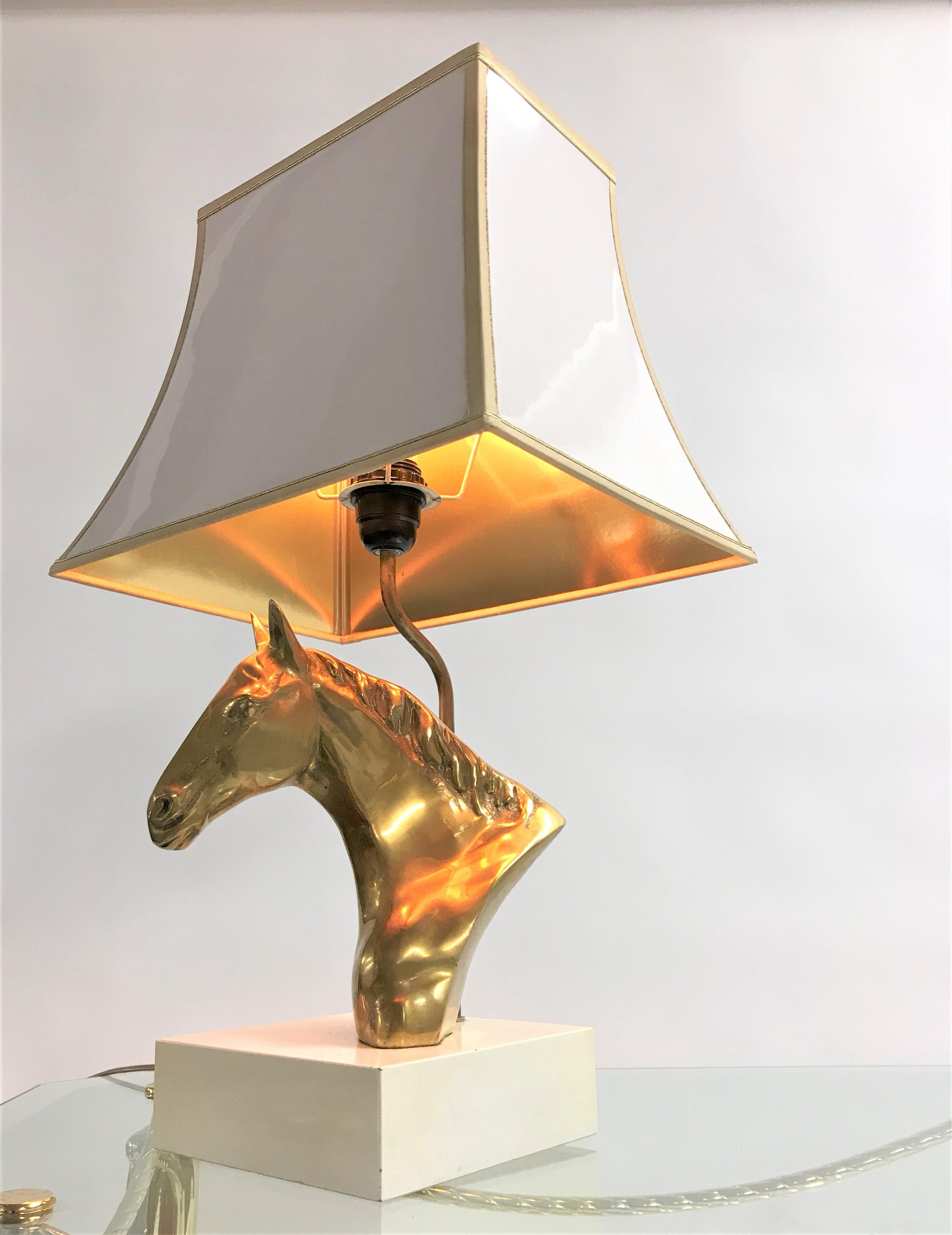 Late 20th Century Brass Horse Head Table Lamp, Belgium, 1970s