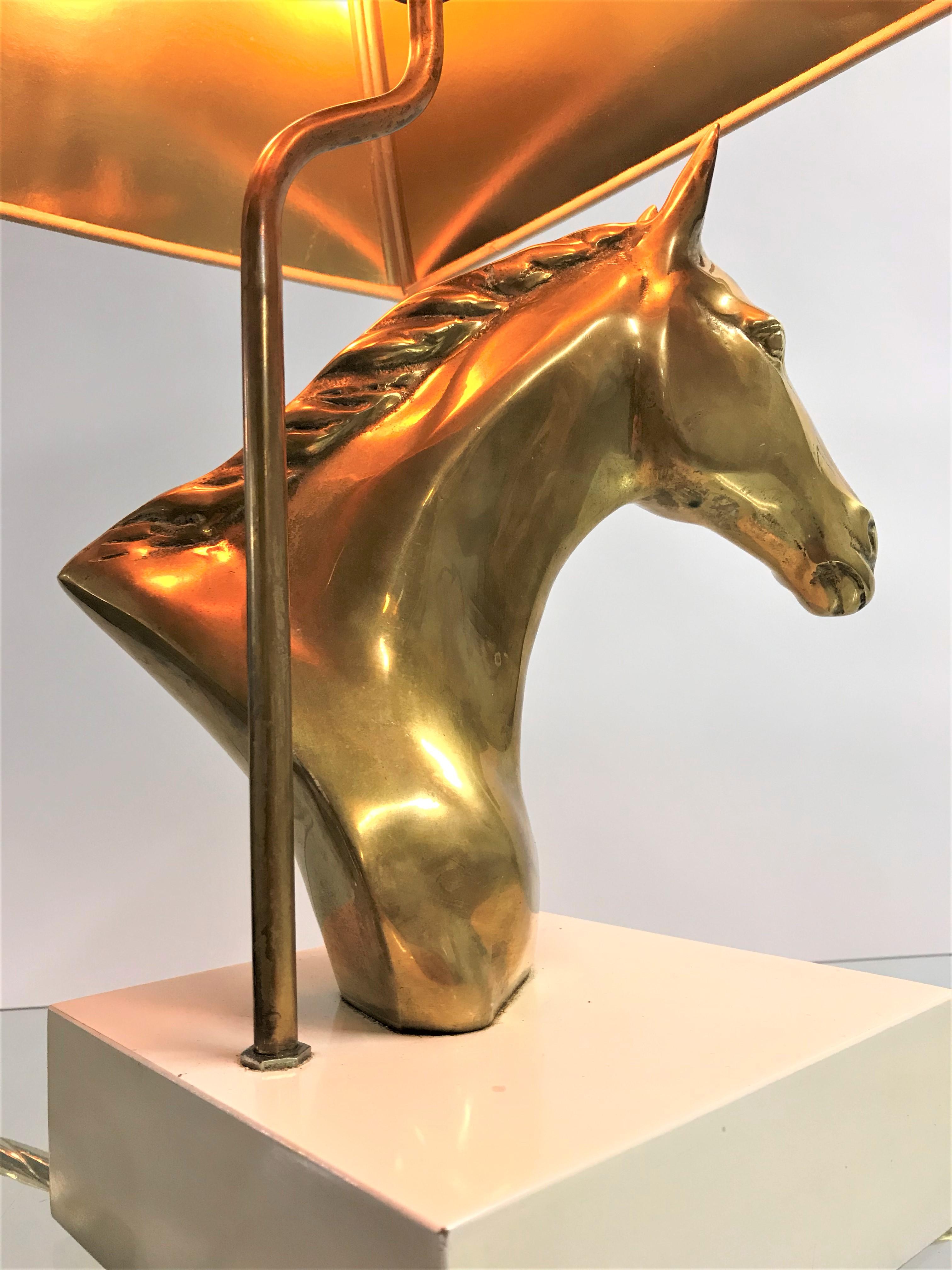 Brass Horse Head Table Lamp, Belgium, 1970s 3
