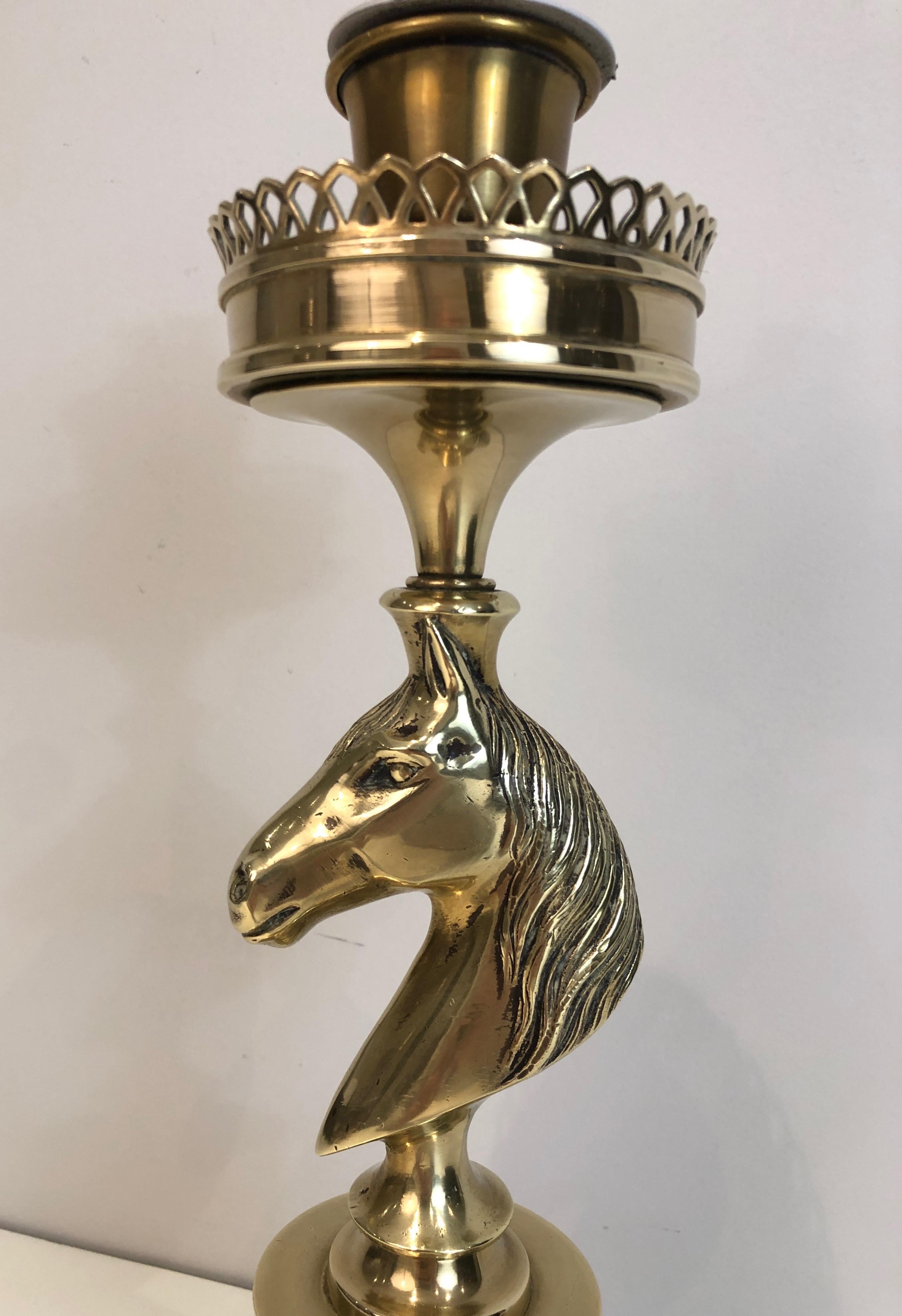 French Brass Horse Head Table Lamp in the Style of Maison Charles