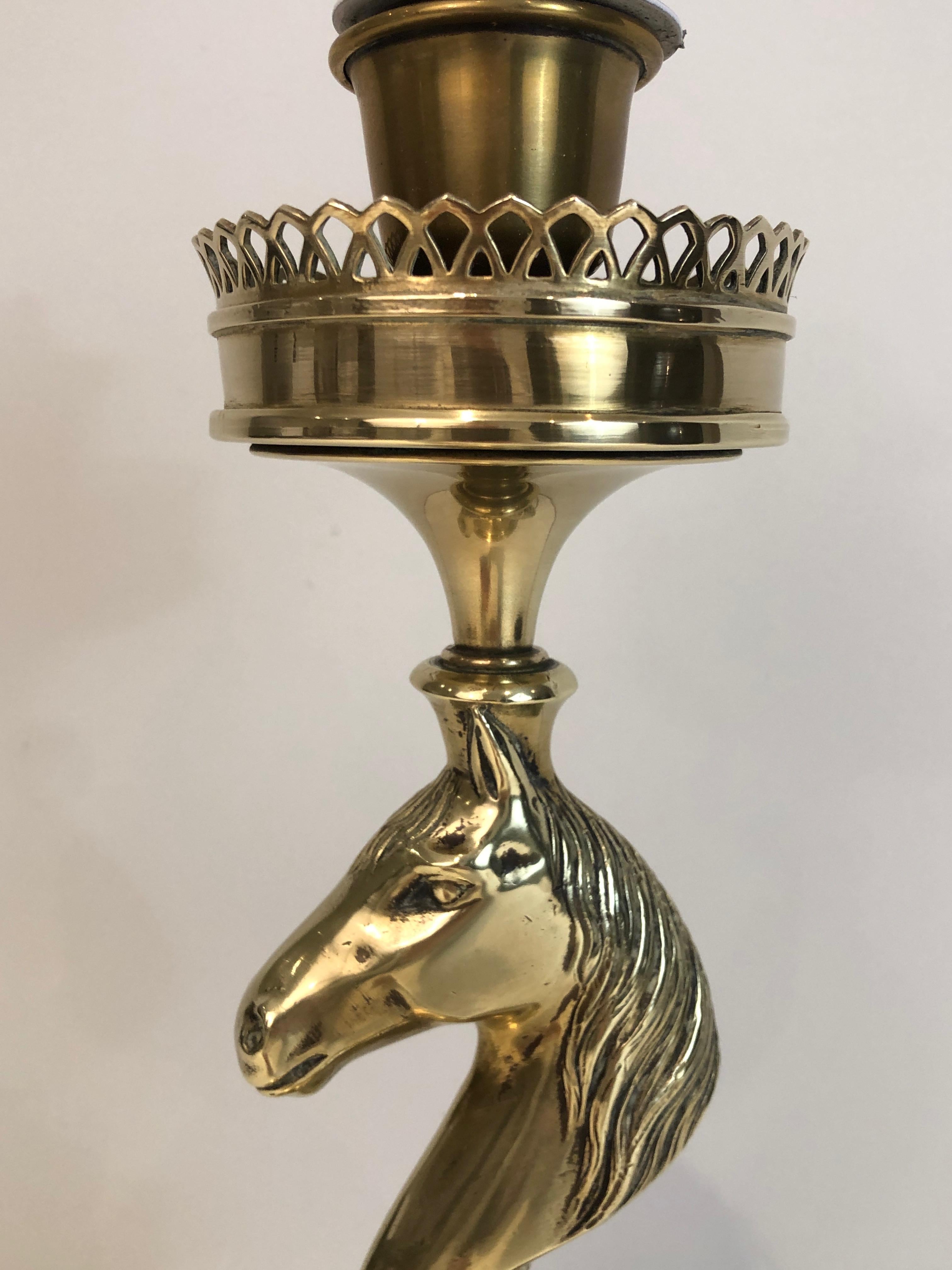 Brass Horse Head Table Lamp in the Style of Maison Charles In Good Condition In Marcq-en-Barœul, Hauts-de-France