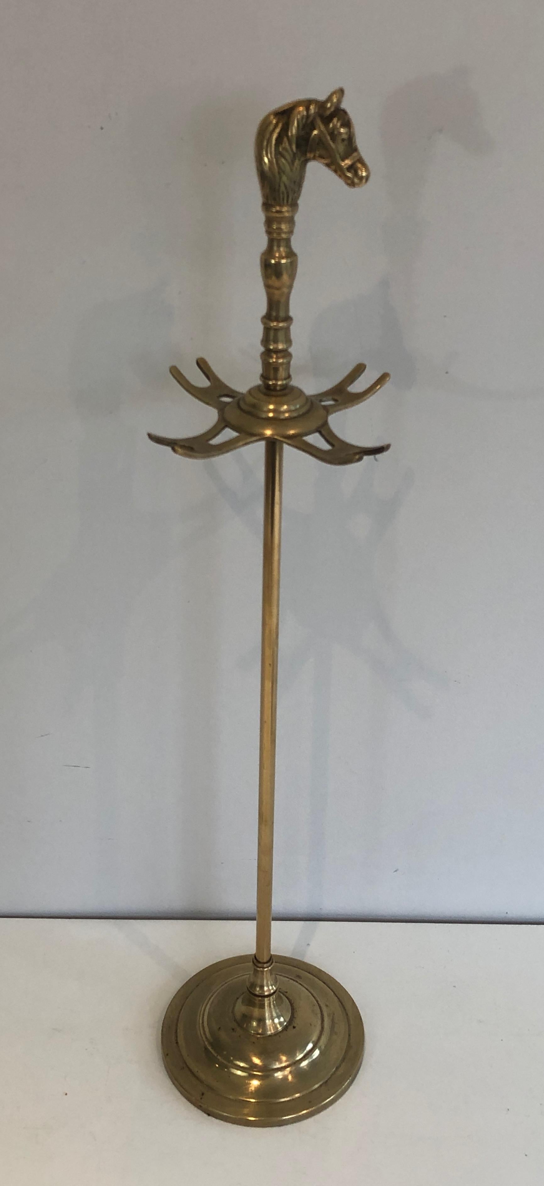 Late 20th Century Brass Horse Heads Fireplace Tools on Stand, French, Circa 1970