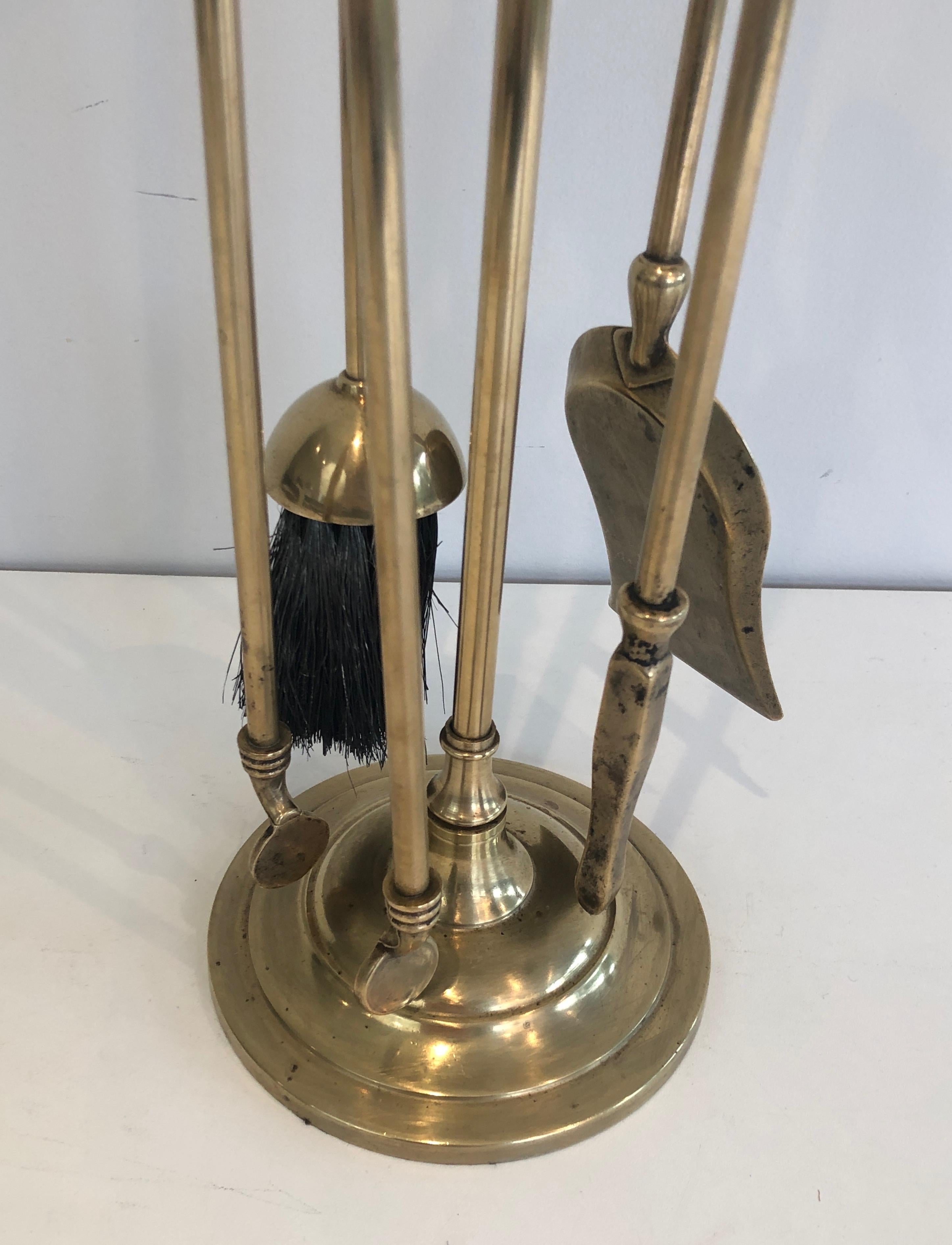 Brass Horse Heads Fireplace Tools on Stand, French, Circa 1970 2