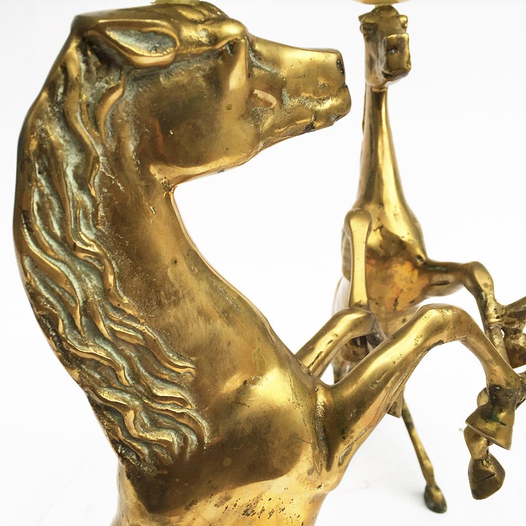 Brass Horse Midcentury Coffee Table with Glass Vintage Hollywood