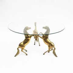 Brass Horse Midcentury Coffee Table with Glass Vintage Hollywood Regency