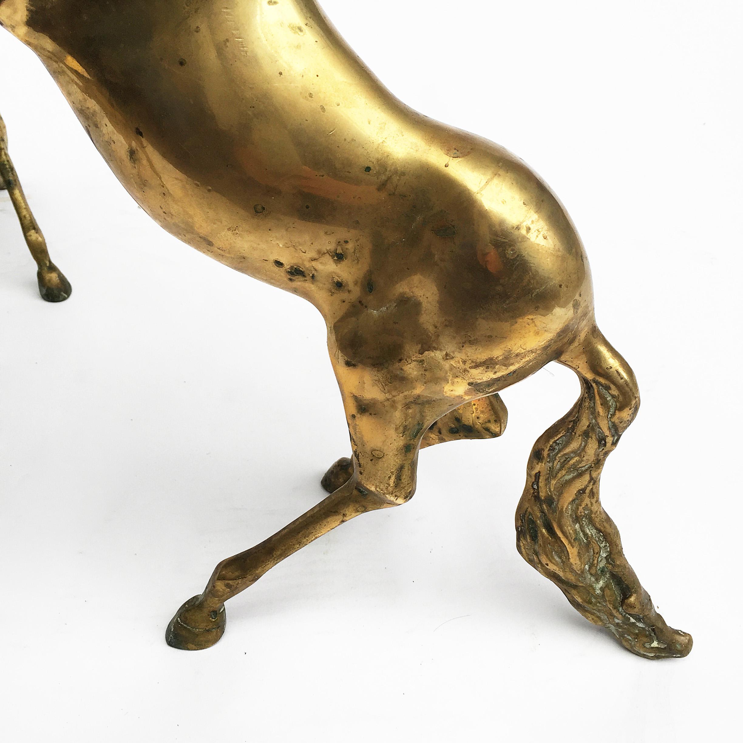 Late 20th Century Brass Horse Midcentury Coffee Table with Glass Vintage Hollywood Regency For Sale