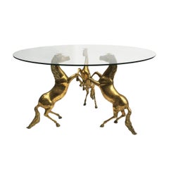 Brass Horse Midcentury Coffee Table with Glass Vintage Hollywood Regency