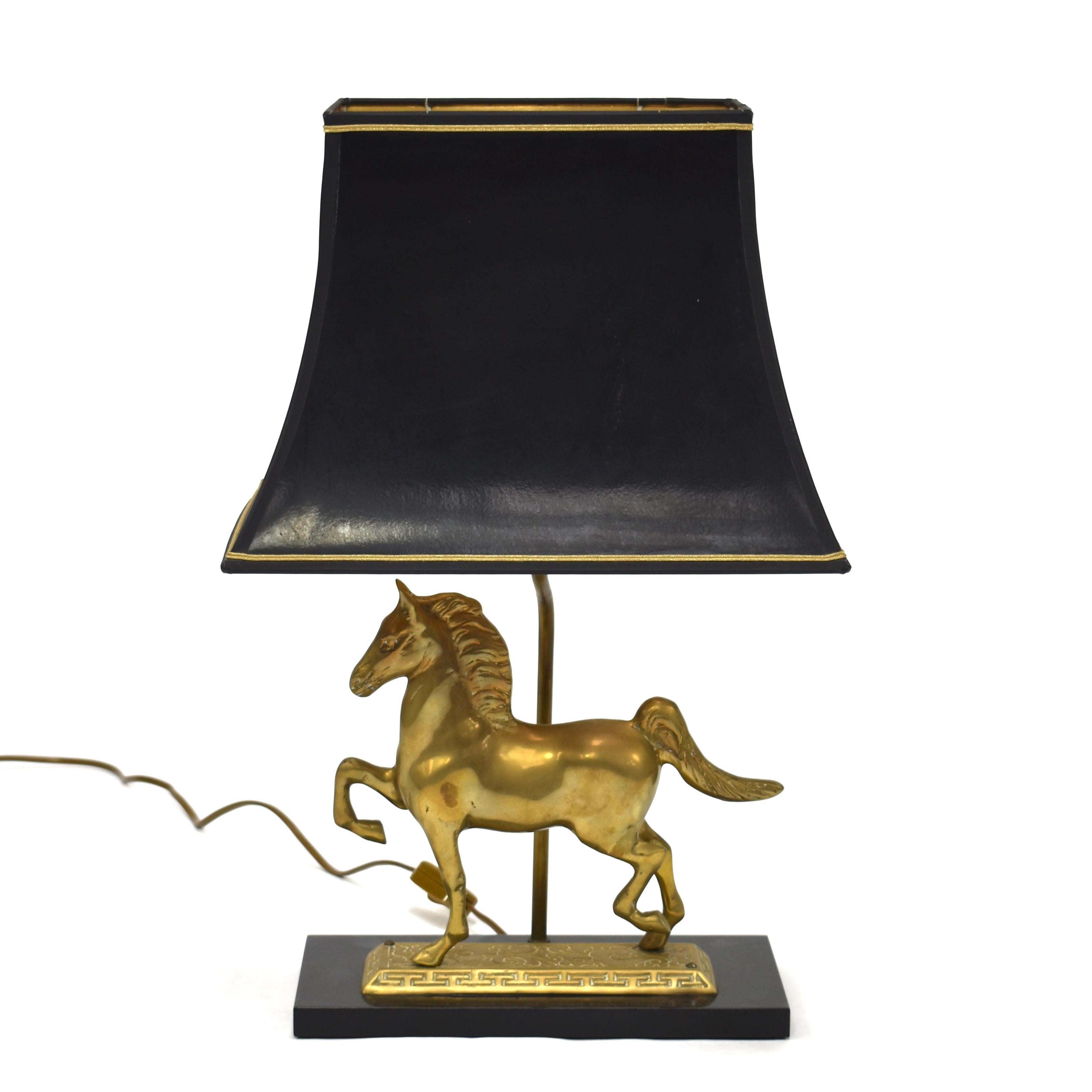 Midcentury table lamp with solid brass horse.

Designer: Unknown

Manufacturer: Unknown

Country: probably France

Model: Table lamp

Material: Solid brass

Design period: Second half of the 20th century

Date of manufacturing: Second