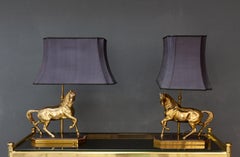 Brass Horses Table Lamps Hollywood Regency
