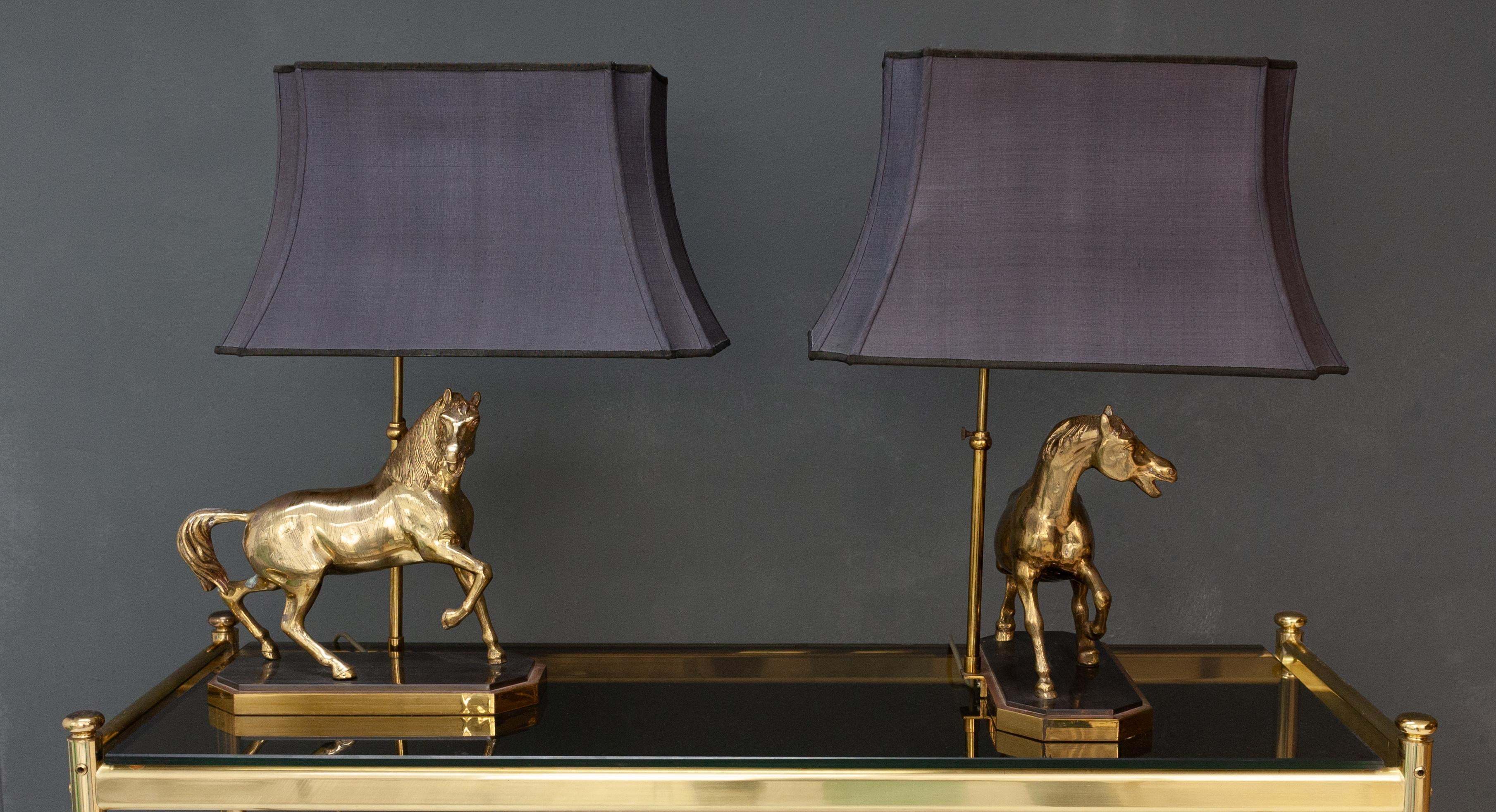 Belgian Brass Horses Table Lamps Hollywood Regency