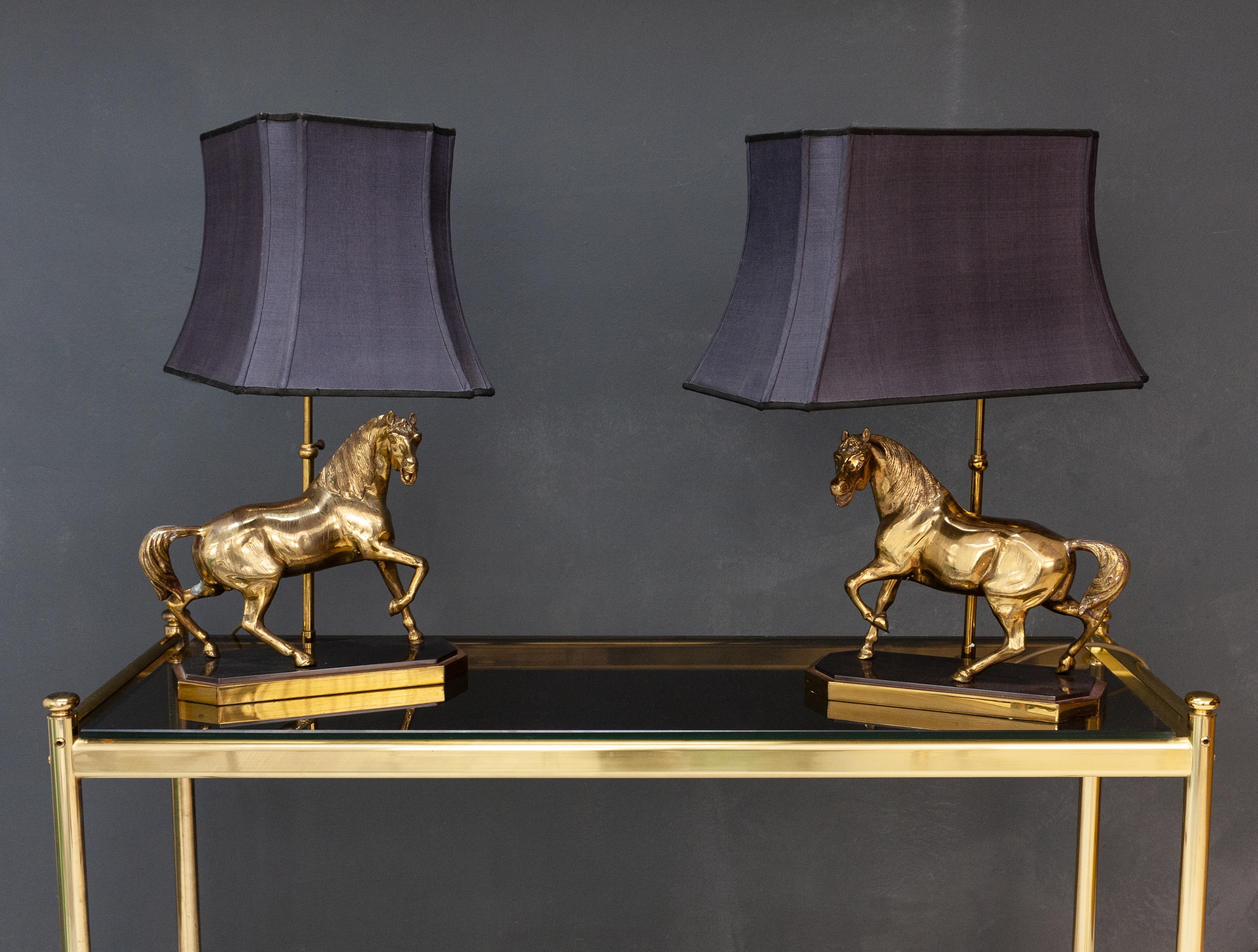 Brass Horses Table Lamps Hollywood Regency In Good Condition In Den Haag, NL