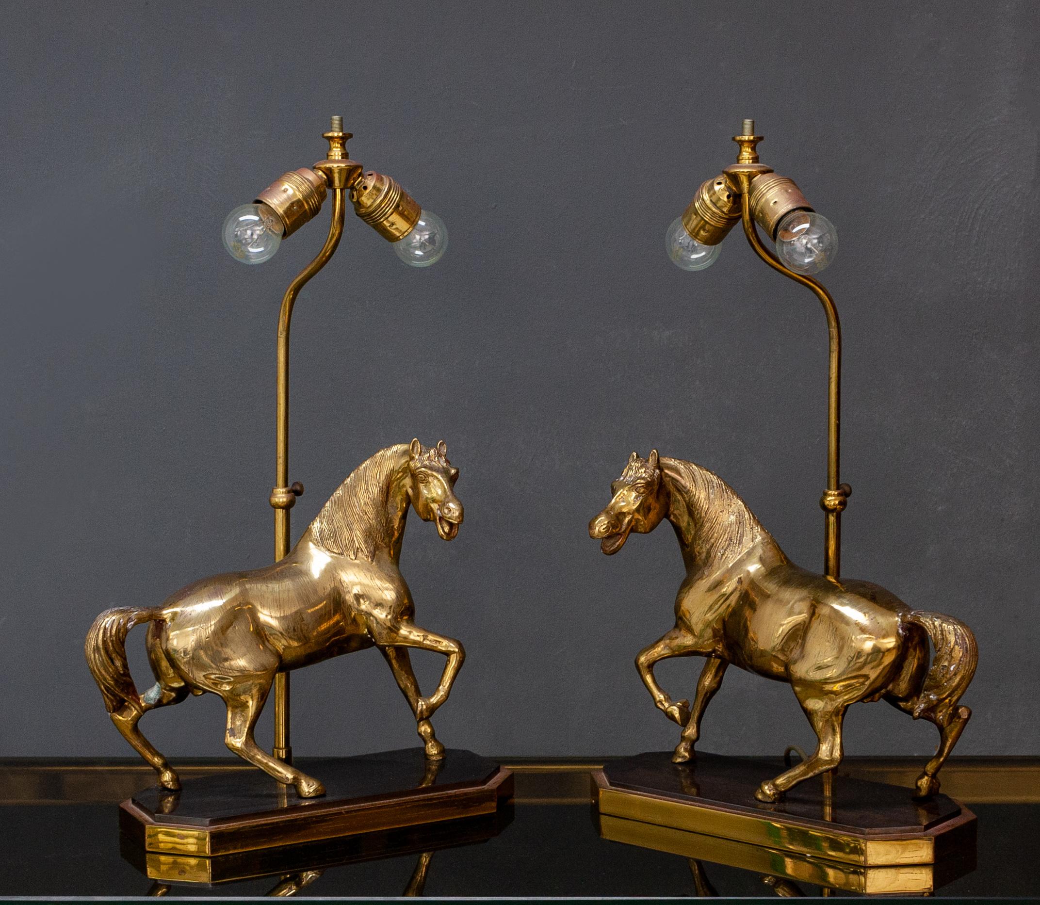 Brass Horses Table Lamps Hollywood Regency 2