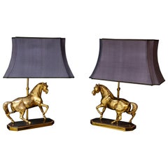 Brass Horses Table Lamps Hollywood Regency