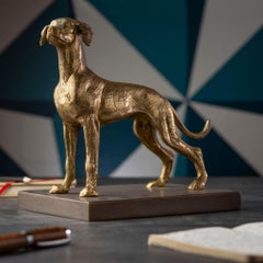 Nana brass hunting dog with stone base paperweight