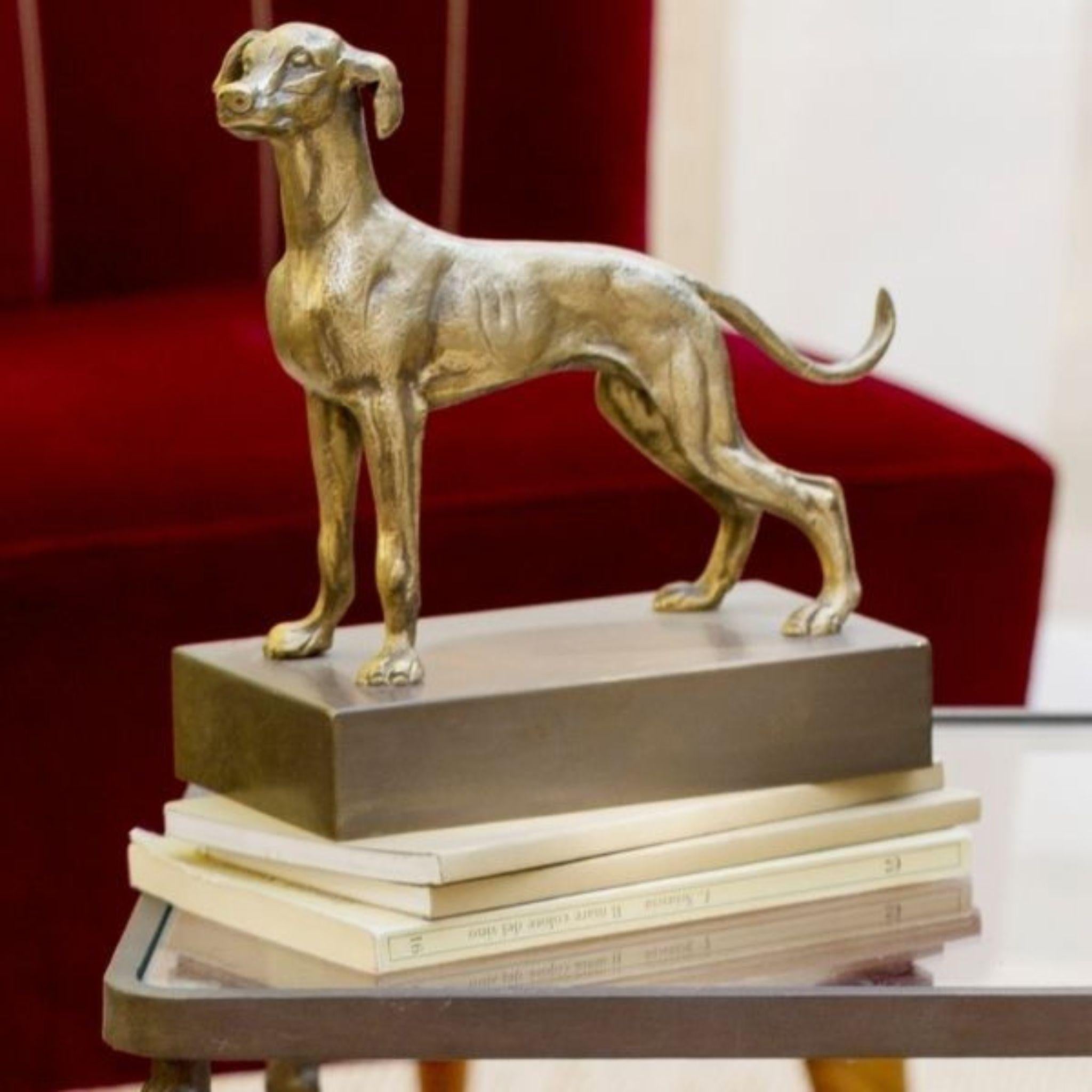 Italian Nana brass hunting dog with stone base paperweight For Sale
