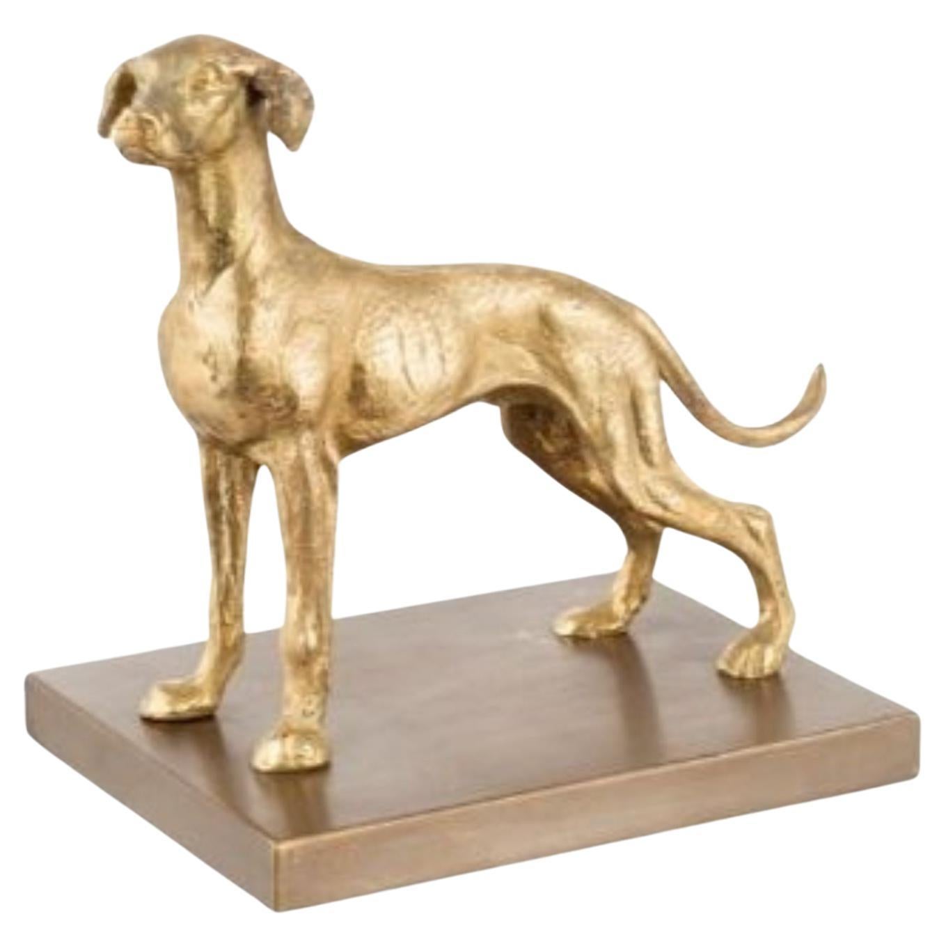 Nana brass hunting dog with stone base paperweight For Sale