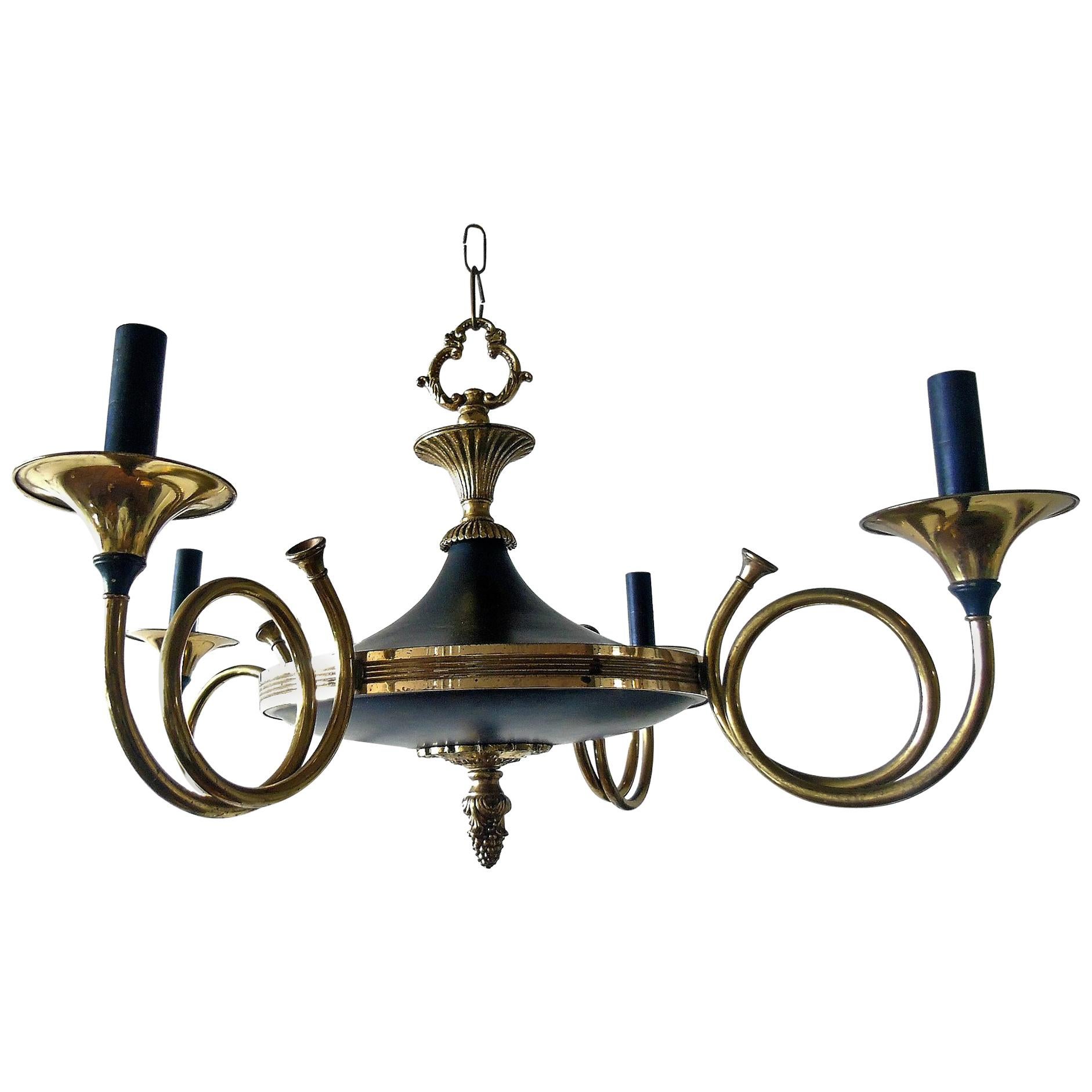 Brass 'Hunting Horn' Chandelier by Maison Baguès, 1940s