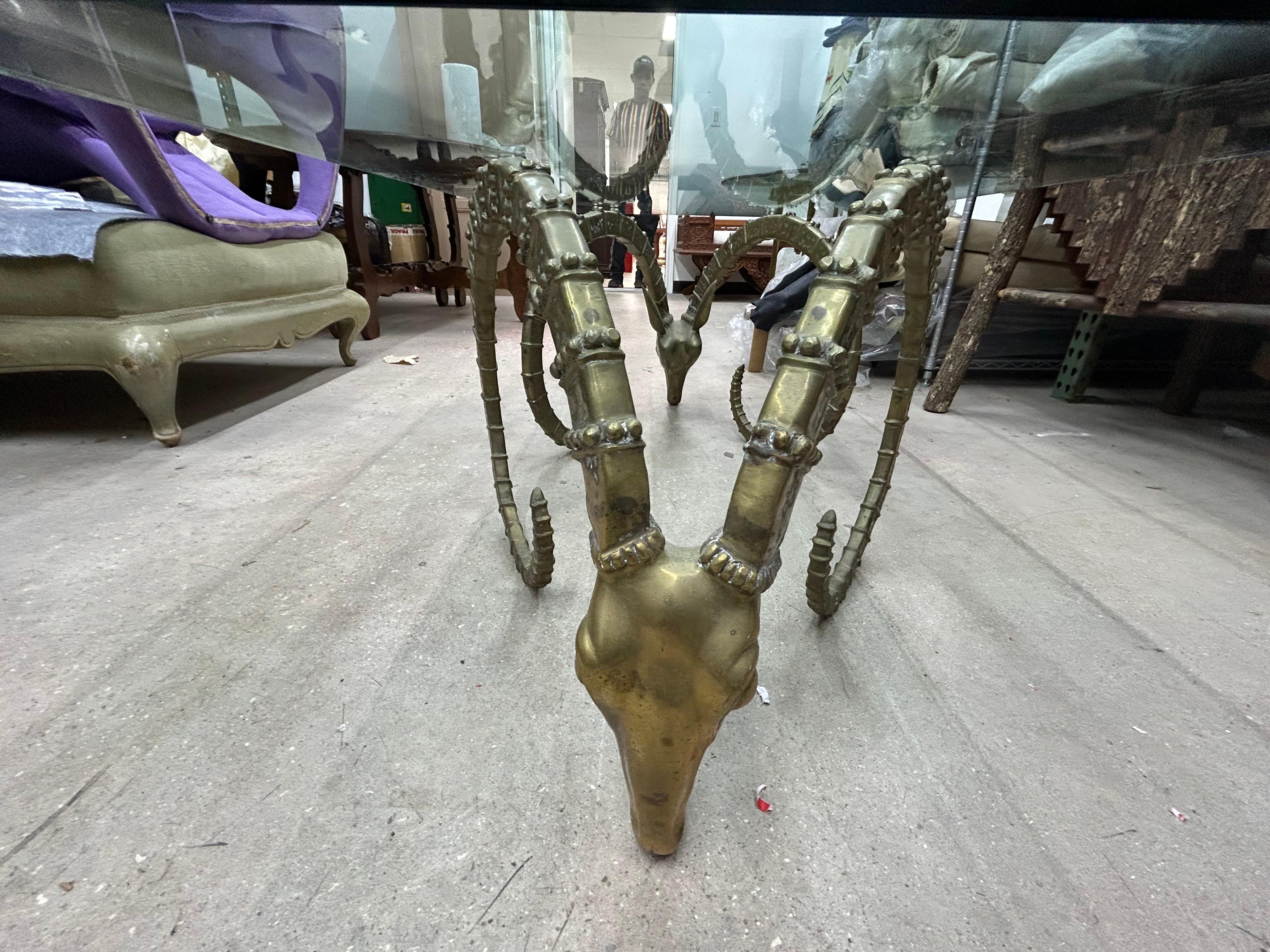 Hollywood Regency Brass Ibex Head Coffee Table After Alain Chervet