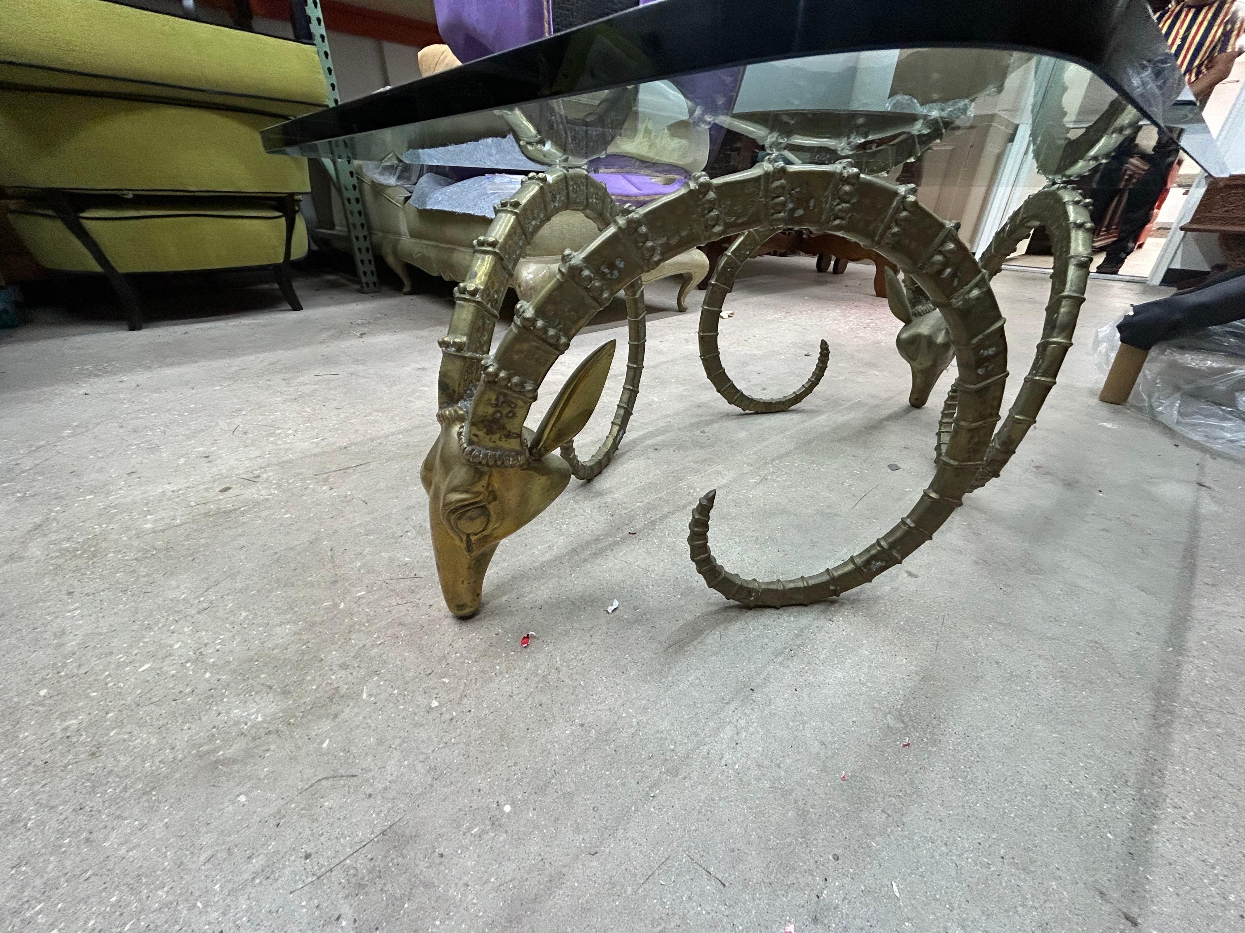 French Brass Ibex Head Coffee Table After Alain Chervet