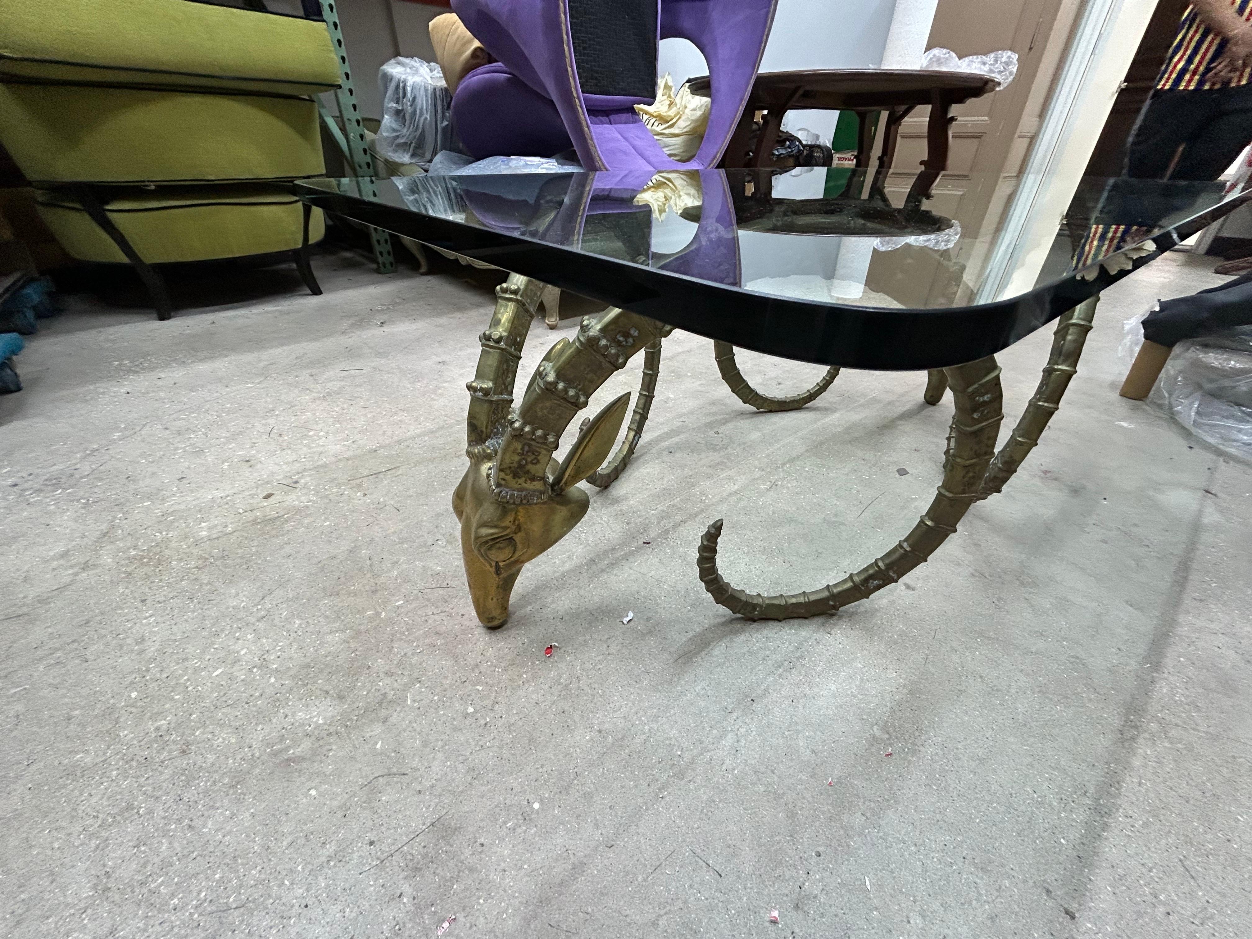 Late 20th Century Brass Ibex Head Coffee Table After Alain Chervet