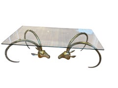 Brass Ibex Horns Rams Head Coffee Table in the Style of Alain Chervet