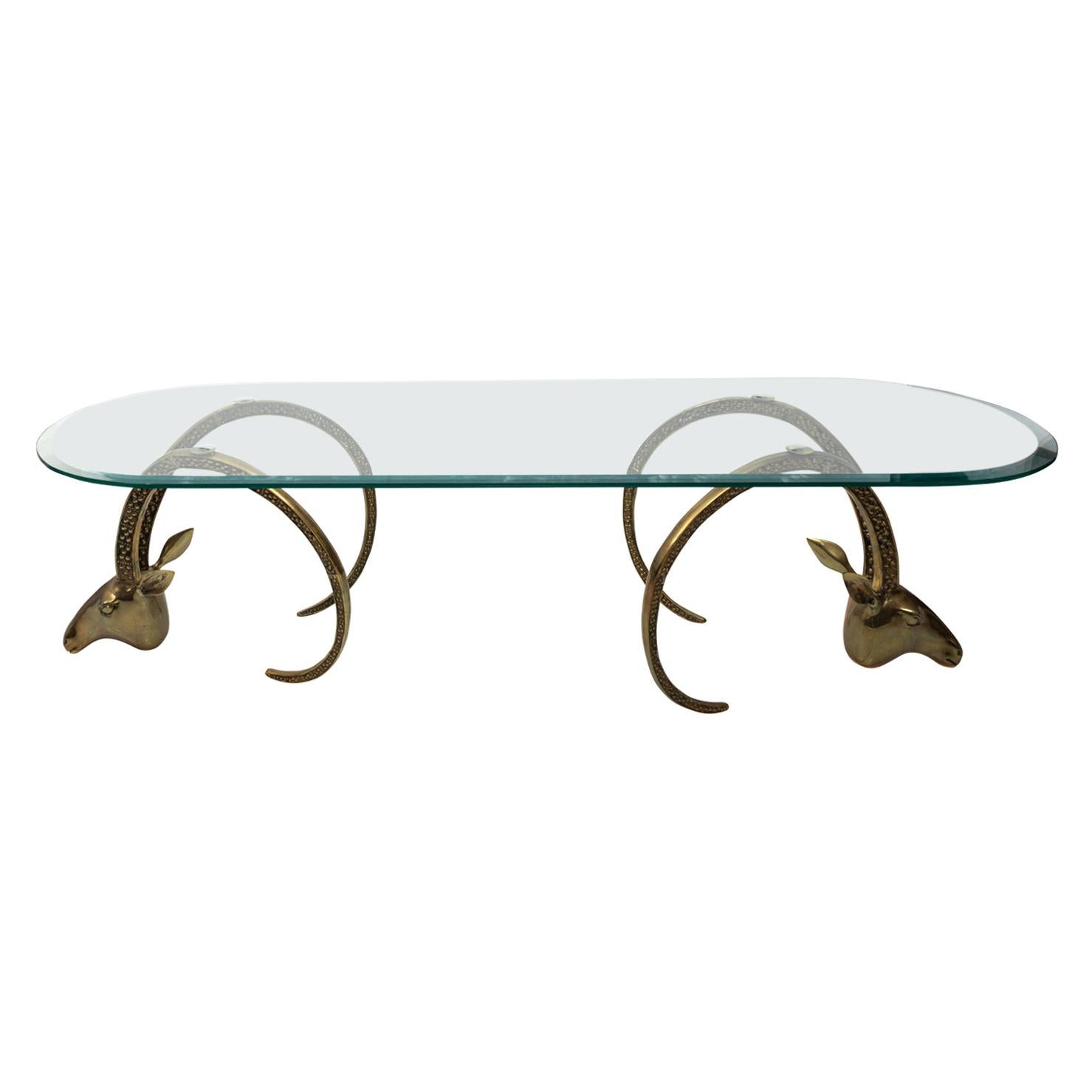 Brass Ibex Ram Coffee Table with Glass Top