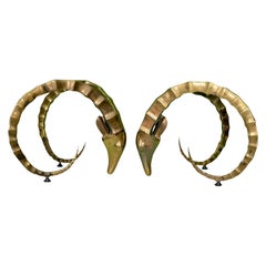 Brass Ibex Rams Head Coffee Table Bases Attributed to Alain Chervet