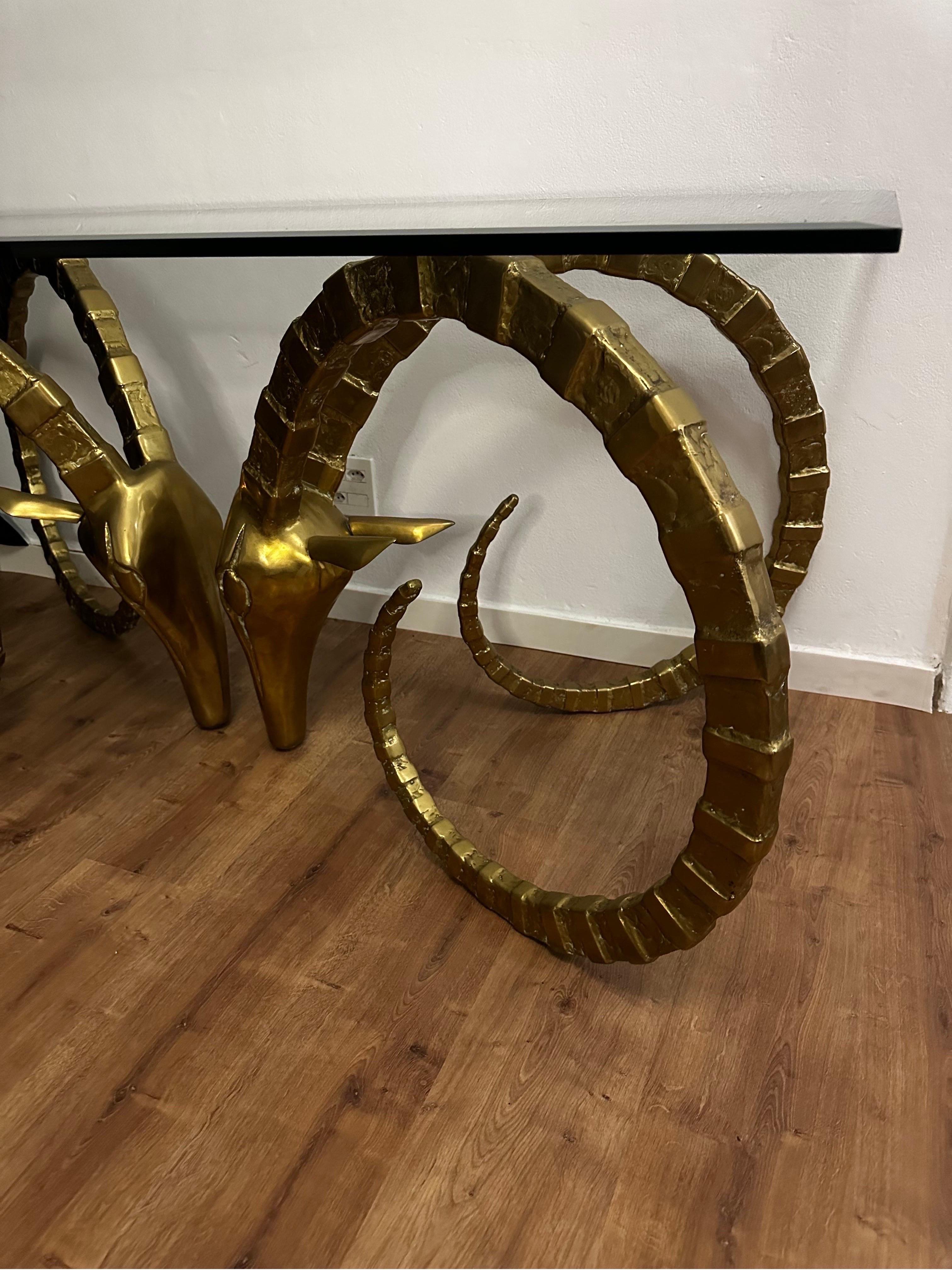 Brass Ibex Rams Head Dining or Center Table in the Style of Alain Chervet 4