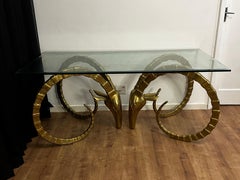 Brass Ibex Rams Head Dining or Center Table in the Style of Alain Chervet