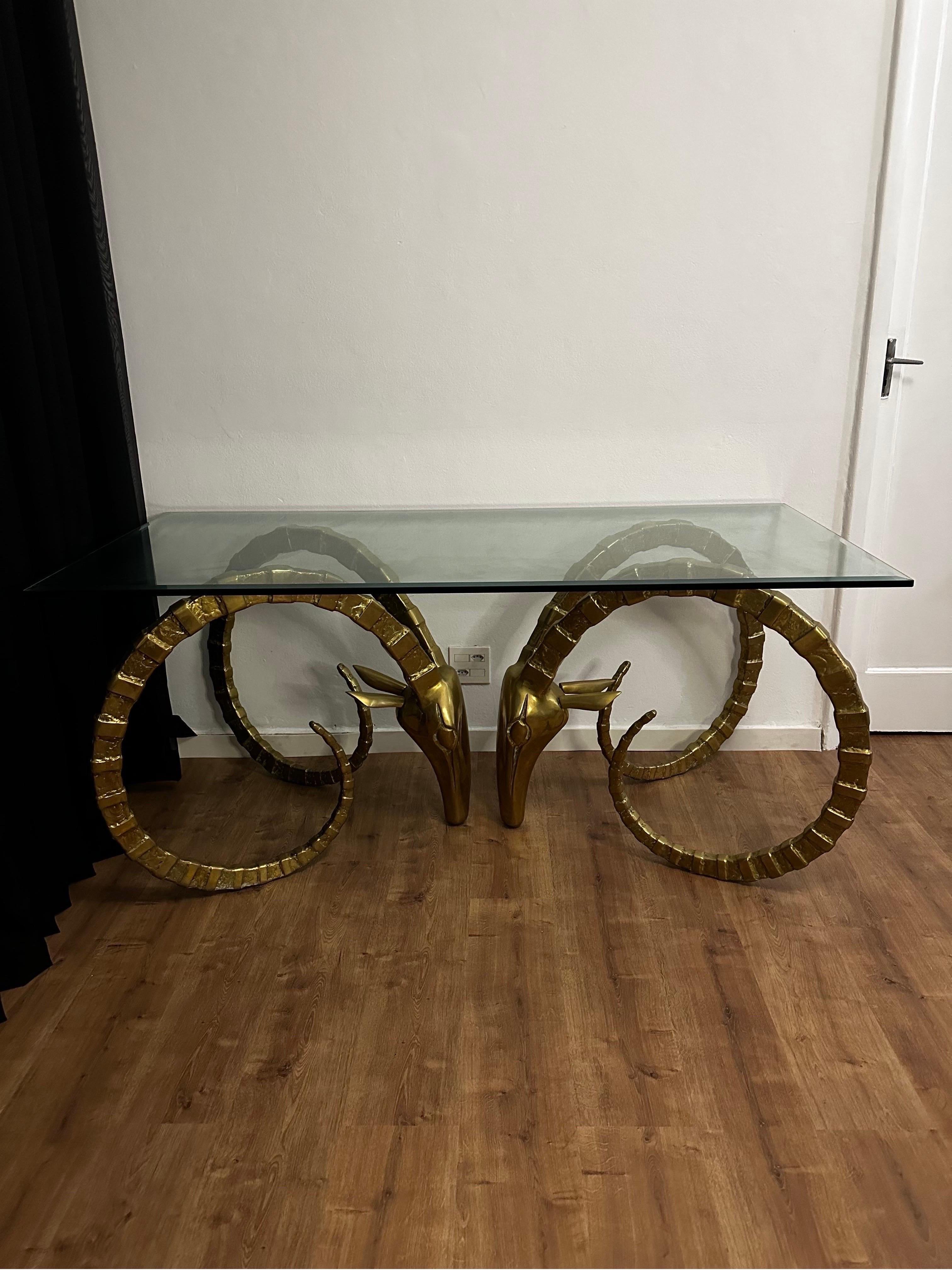 Brass Ibex Rams Head Dining or Center Table in the Style of Alain Chervet In Good Condition In Miami, FL