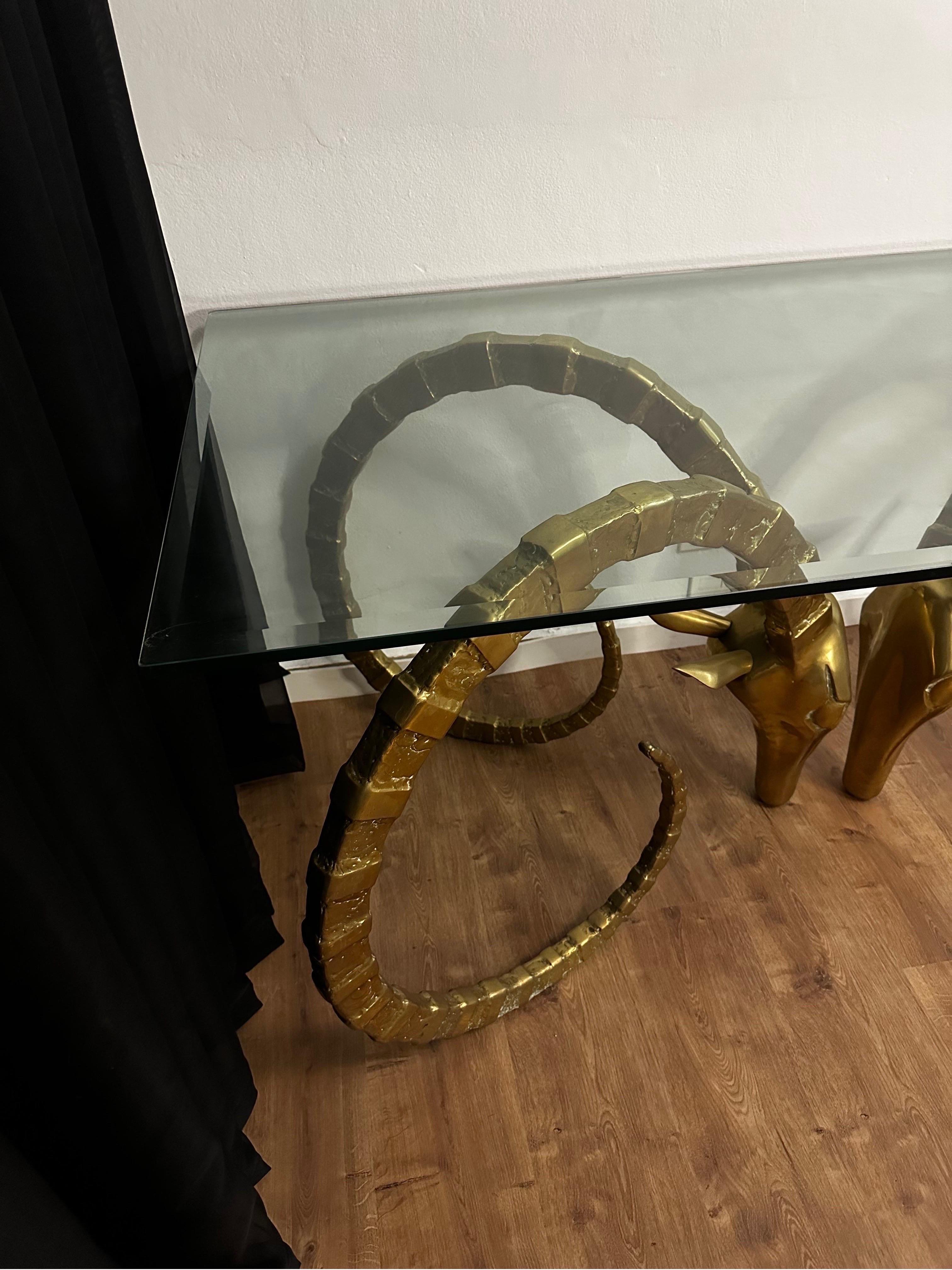 20th Century Brass Ibex Rams Head Dining or Center Table in the Style of Alain Chervet