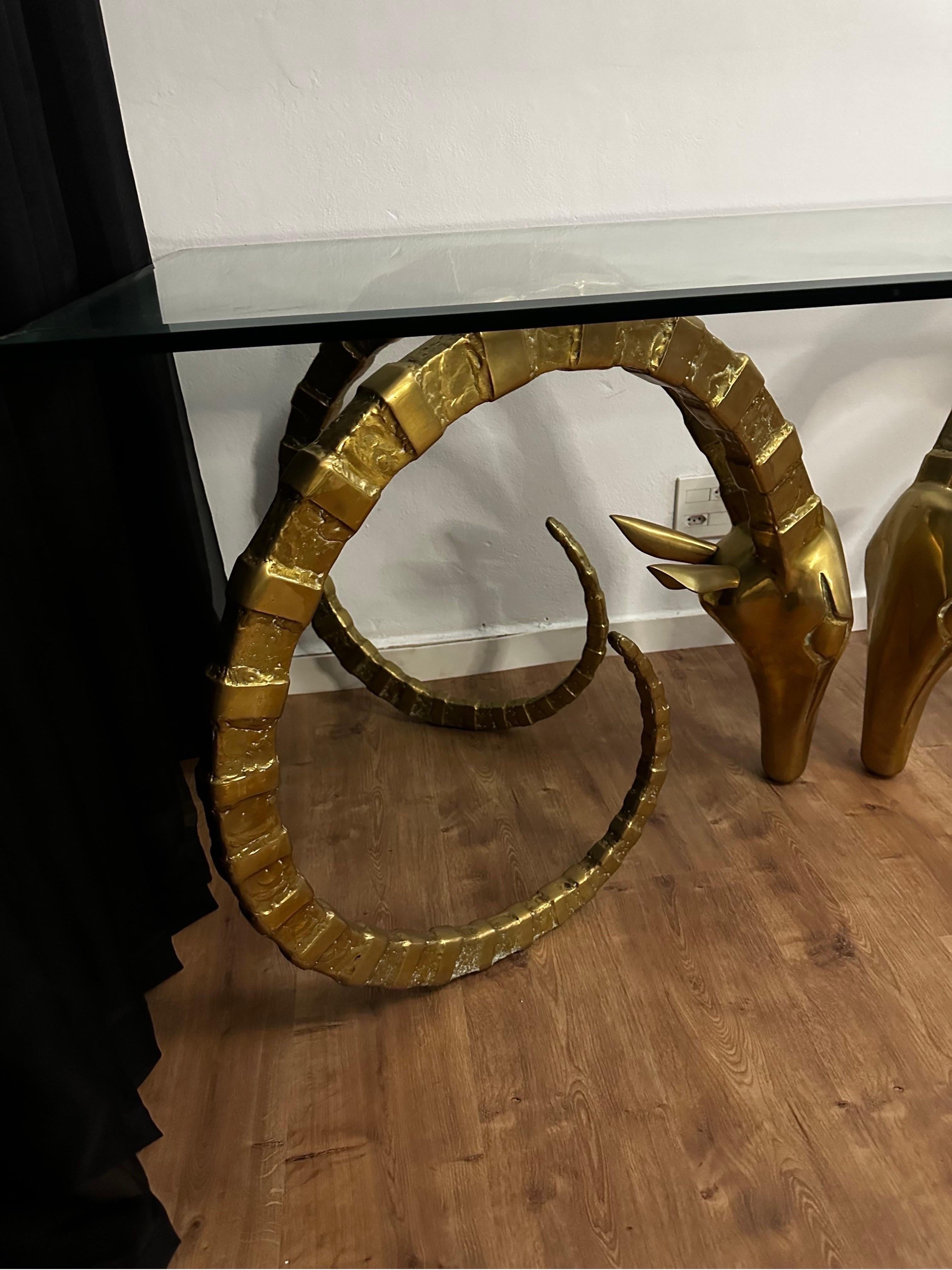 Brass Ibex Rams Head Dining or Center Table in the Style of Alain Chervet 1