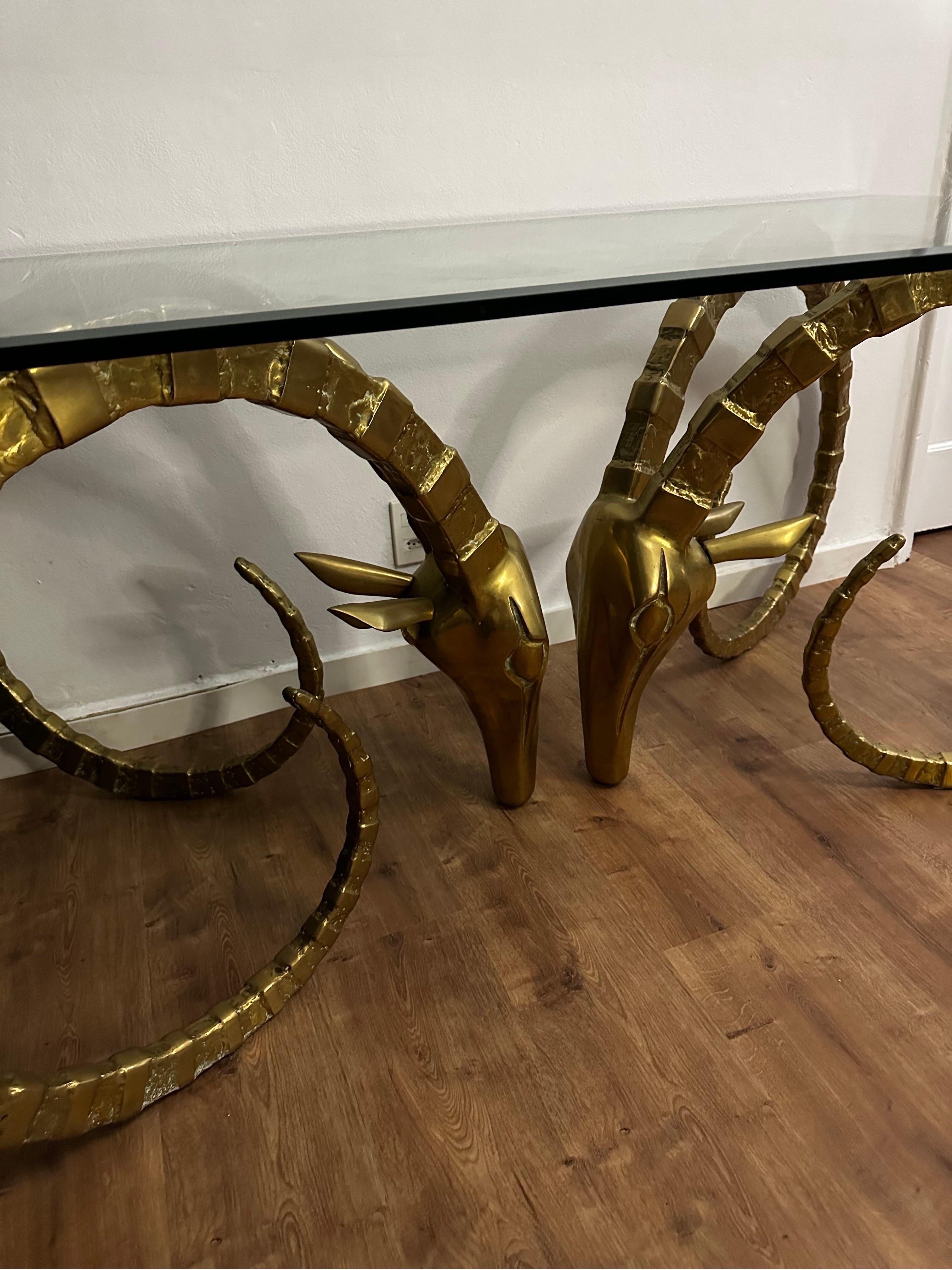 Brass Ibex Rams Head Dining or Center Table in the Style of Alain Chervet 2