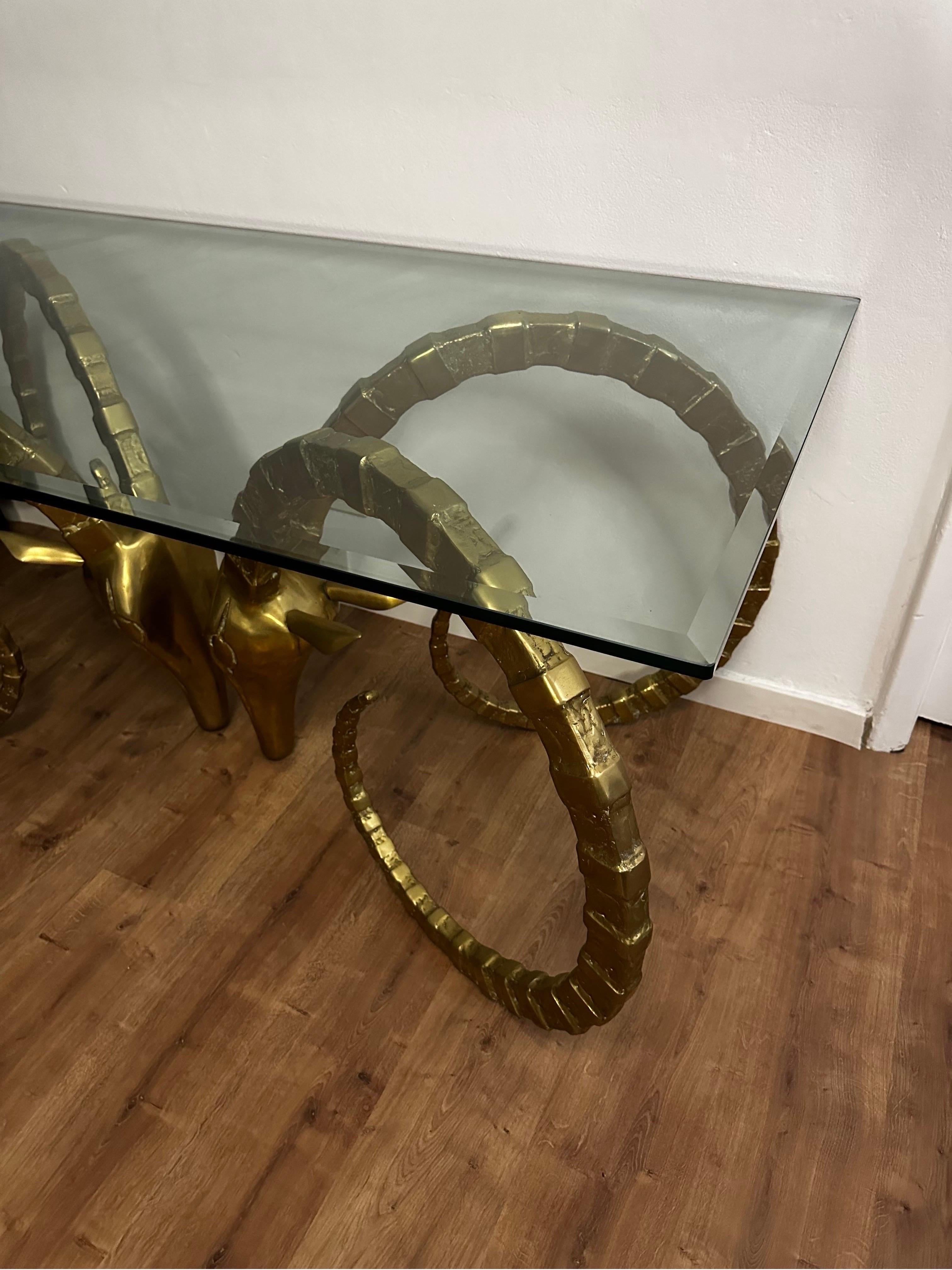 Brass Ibex Rams Head Dining or Center Table in the Style of Alain Chervet 3