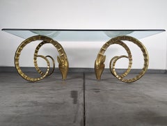 Brass Ibex Rams Head Dining Table in the Style of Alain Chervet, c1970s