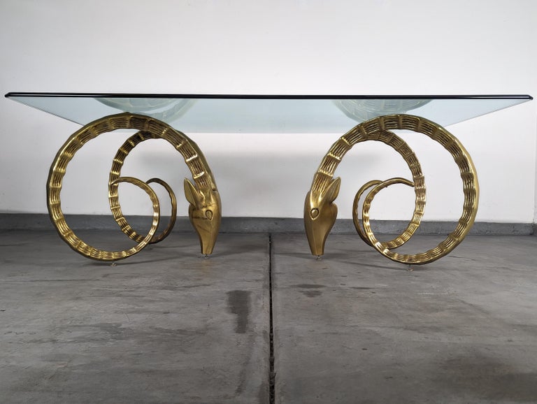 Brass Ibex Rams Head Dining Table in the Style of Alain Chervet