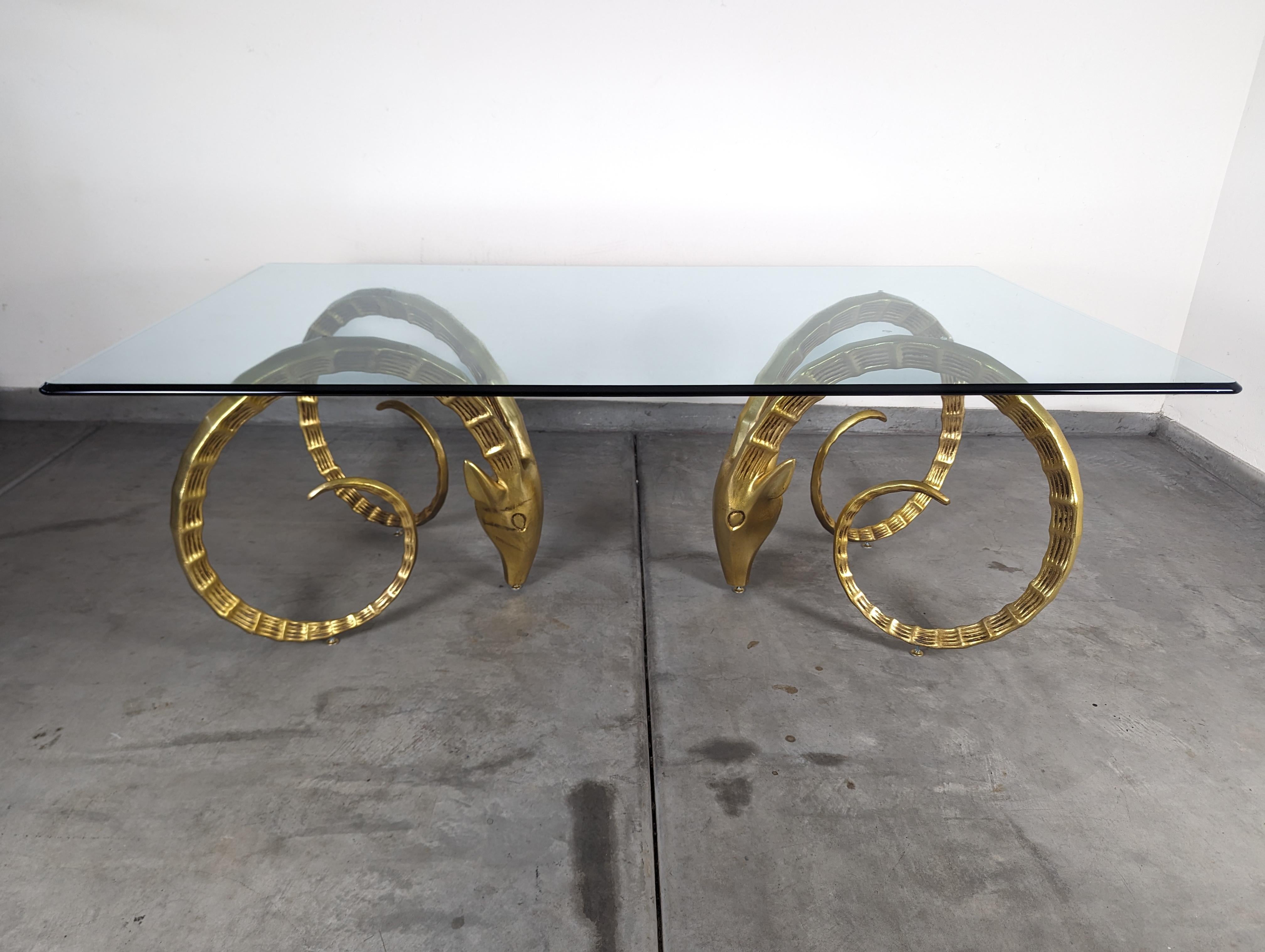 Late 20th Century Brass Ibex Rams Head Dining Table in the Style of Alain Chervet, c1970s For Sale