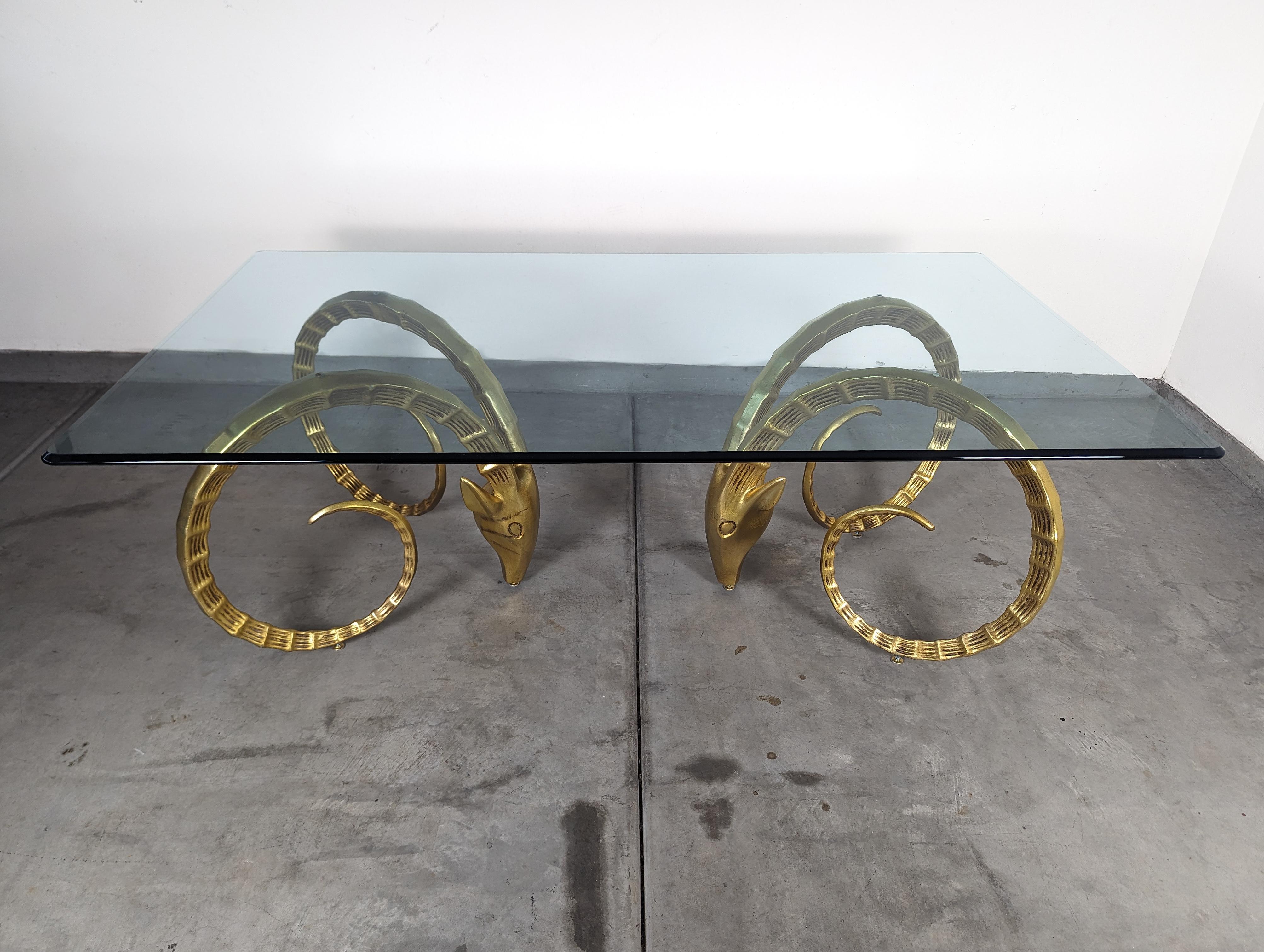 Brass Ibex Rams Head Dining Table in the Style of Alain Chervet, c1970s For Sale 1