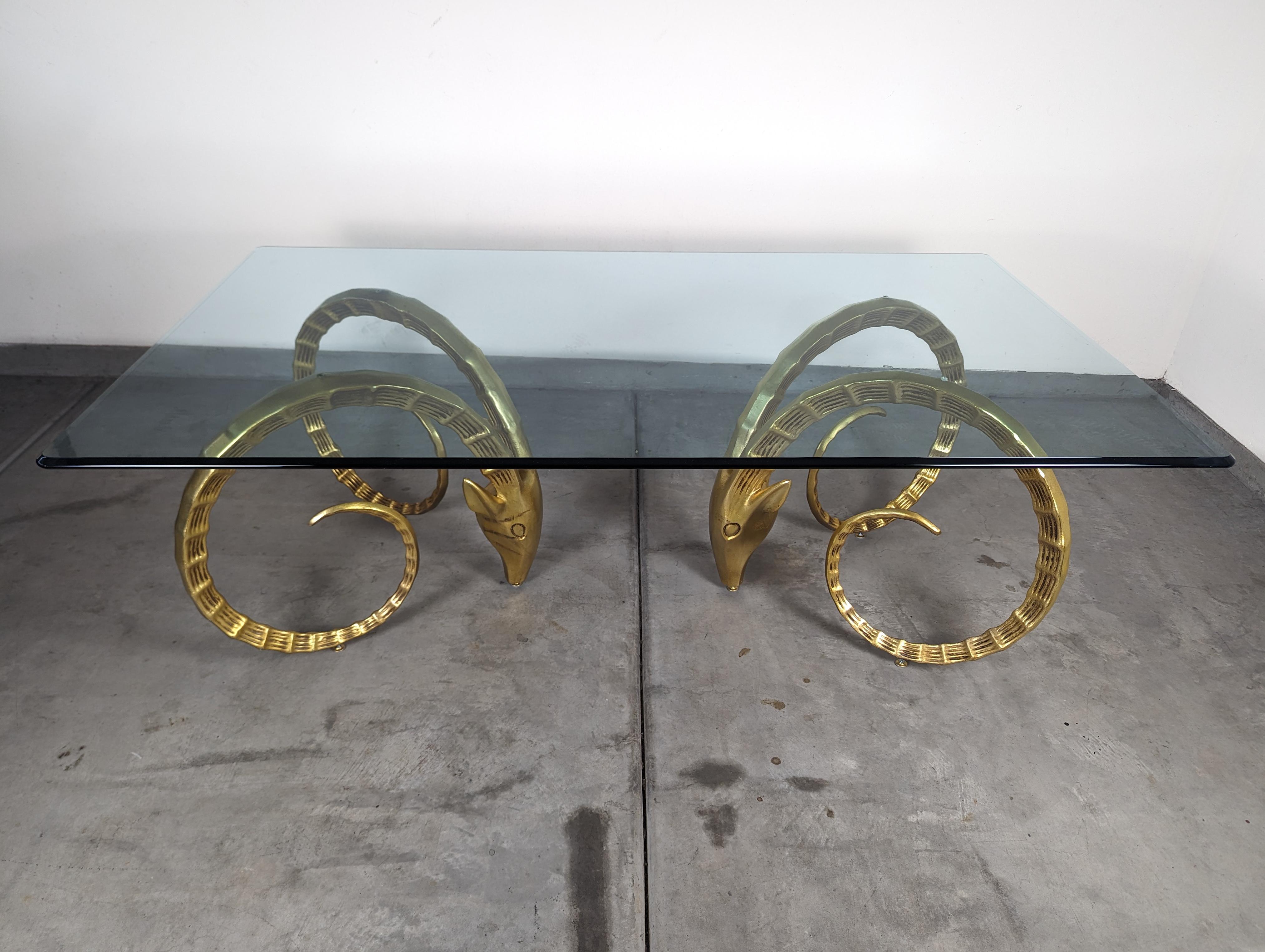 Brass Ibex Rams Head Dining Table in the Style of Alain Chervet, c1970s 3