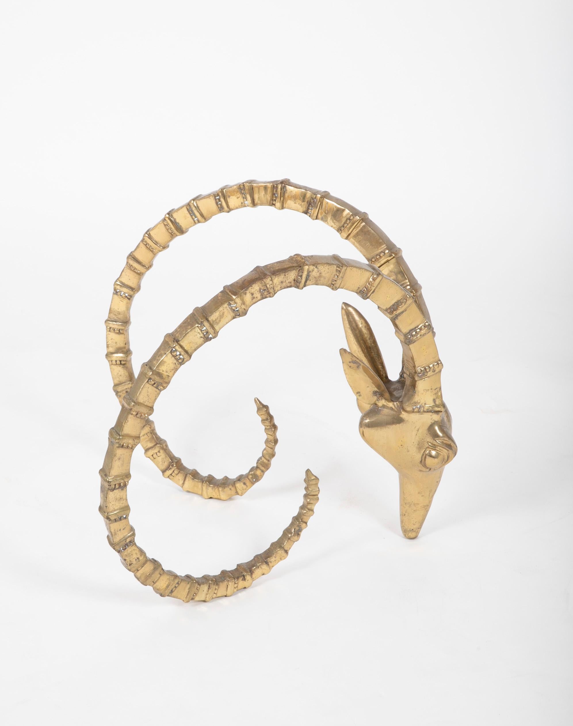 20th Century Brass Ibex Rams Head Glass Topped Coffee Table by Alain Chervet